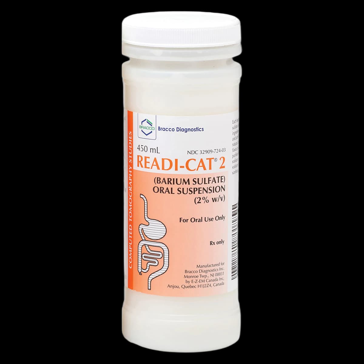 Readi-Cat 2 Oral Suspension 2% Barium Sulfate, Orange Flavor, 450 mL Bottle, 12/Case - Readi-Cat 2 Orange 450mL - Image 1