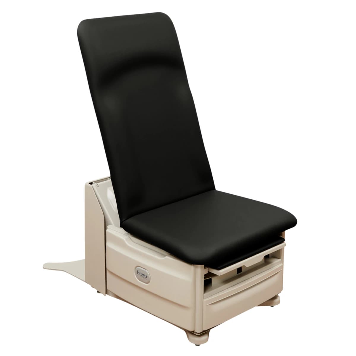 Brewer Flex Access Exam Table, Black Satin, 700 lb Capacity, with Premium Stirrups - Table Exam Premium Stirrups, T - Image 1