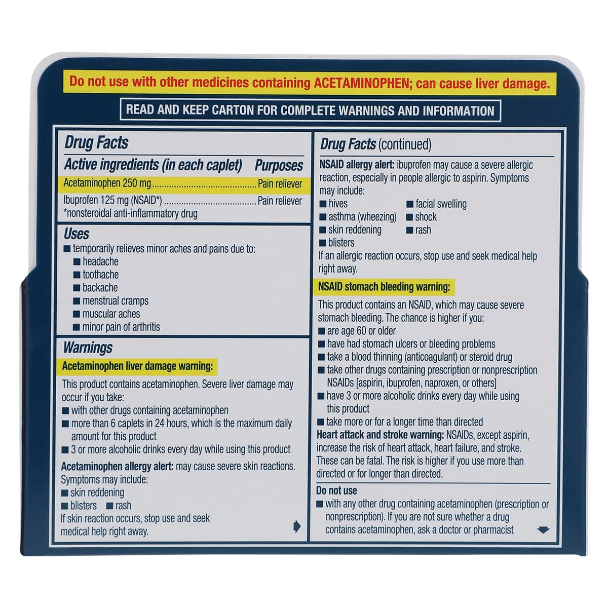 Advil Dual Action with APAP Caplets, 125mg Ibuprofen/250mg Acetaminophen, 72/Bottle thumbnail 2