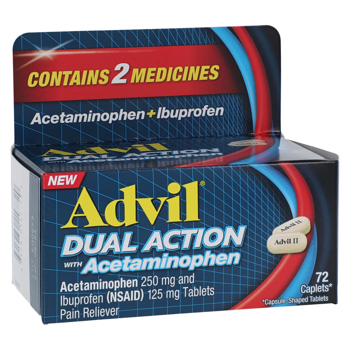 Advil Dual Action with APAP Caplets, 125mg Ibuprofen/250mg Acetaminophen, 72/Bottle - Advil Dual Action w/APAP N-R - Image 1