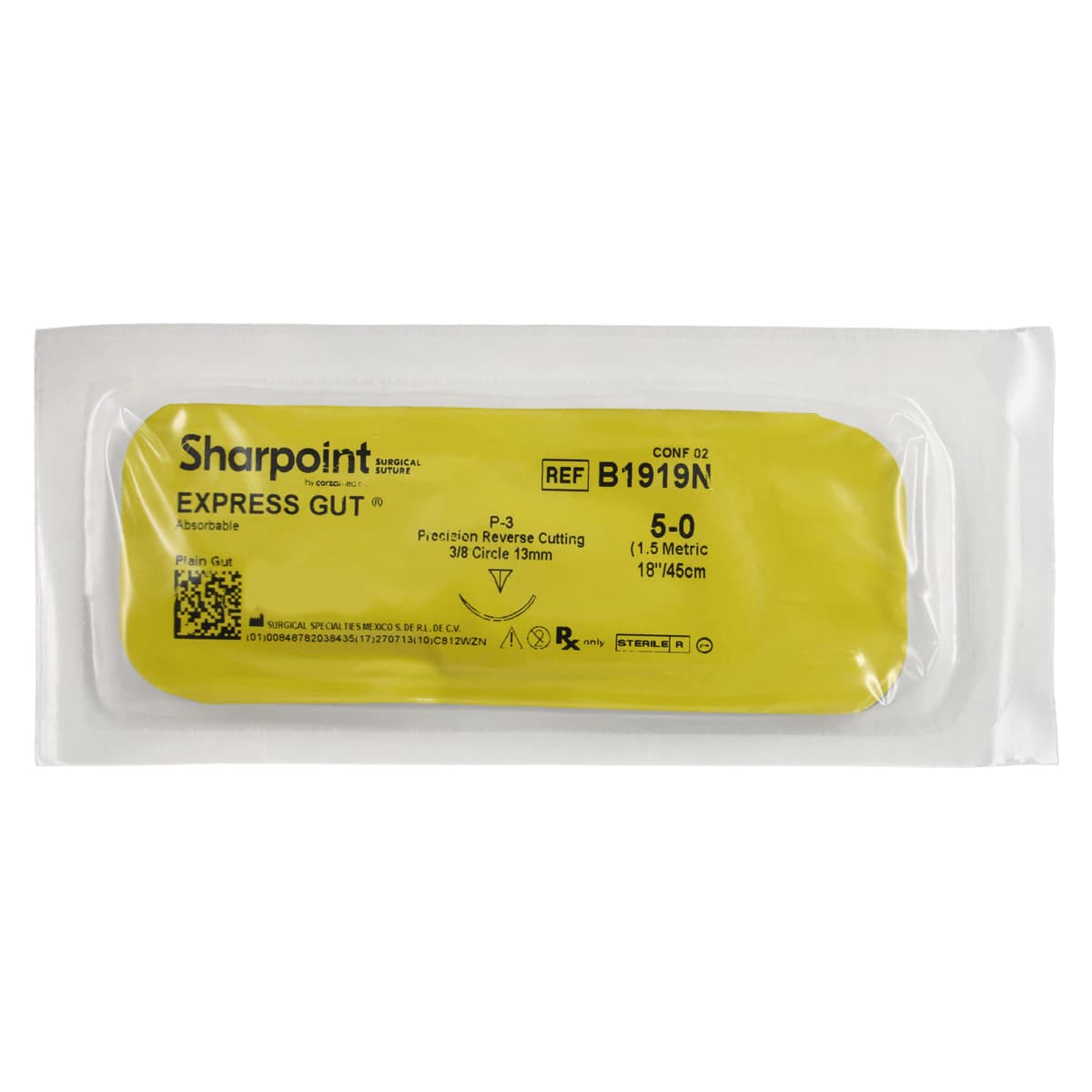 Sharpoint Plus Plain Gut Suture, 5-0, Monofilament, Absorbable, P-3 Precision Reverse Cutting 3/8 Circle Needle, 13mm, Uncoated Natural, 45cm, 12/Box thumbnail 3