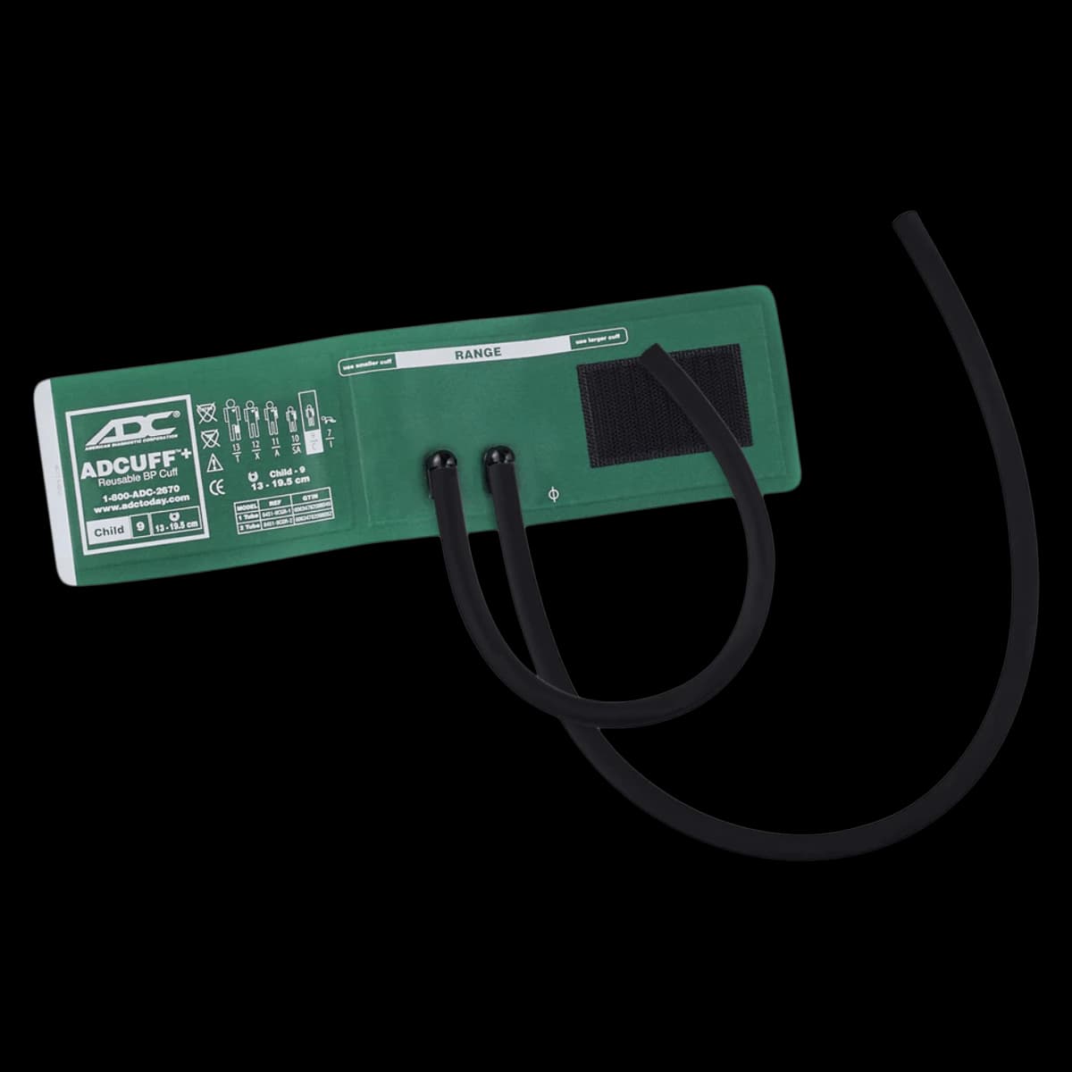 ADC Adcuff+ Blood Pressure Cuff, Child Size, 2-Tube, Green, Latex-Free, Single (ADC-AD-9002-10) - Adcuff+ 1pc 2 Tube Child - Image 1