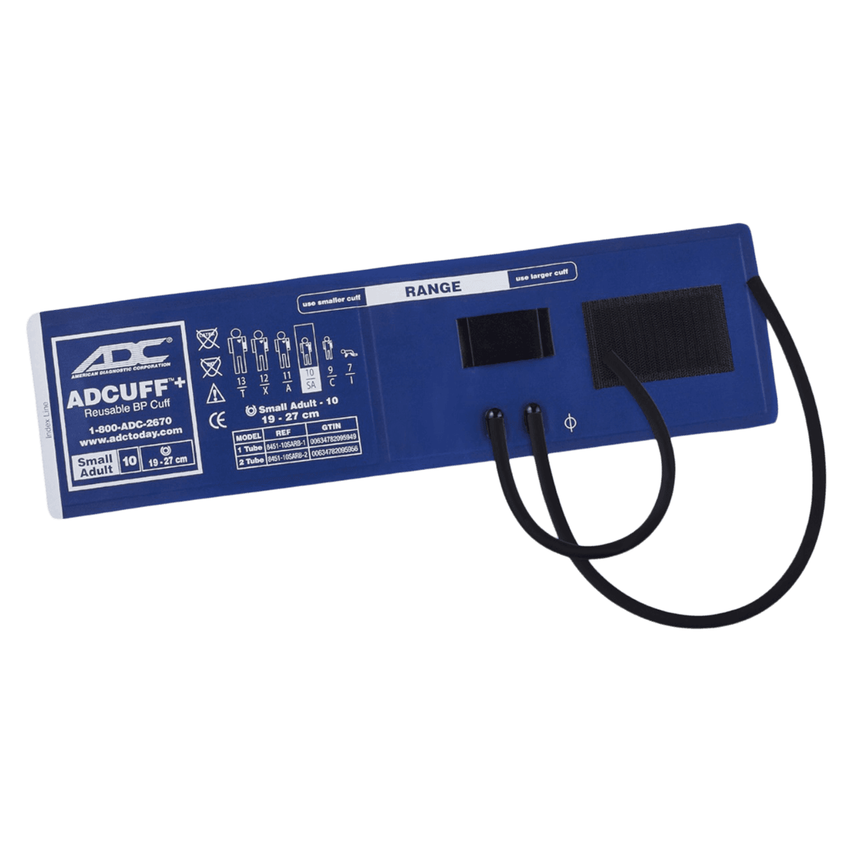 ADC Adcuff+ 1-Piece Blood Pressure Cuff, 2-Tube, Small Adult, Royal Blue, Non-Latex - Adcuff+ 1pc 2 Tube Sm Adult - Image 1
