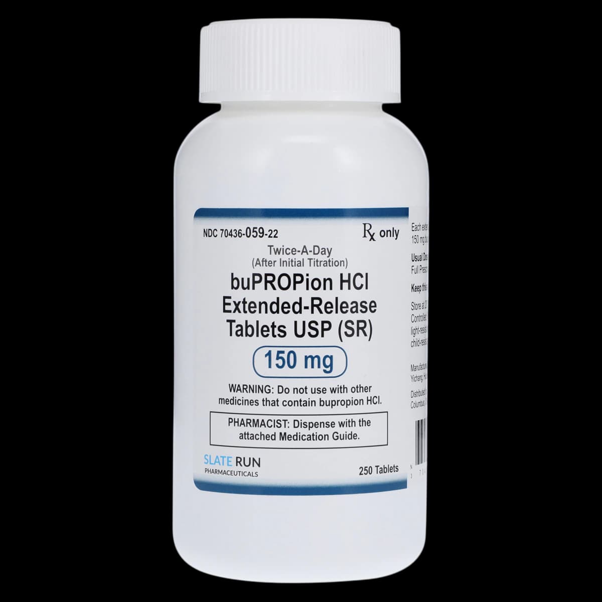 Bupropion HCl SR Extended-Release Tablets, 150 mg, 250/Bottle, Slate Run - Bupropion HCl ER Tablets (SR) - Image 1