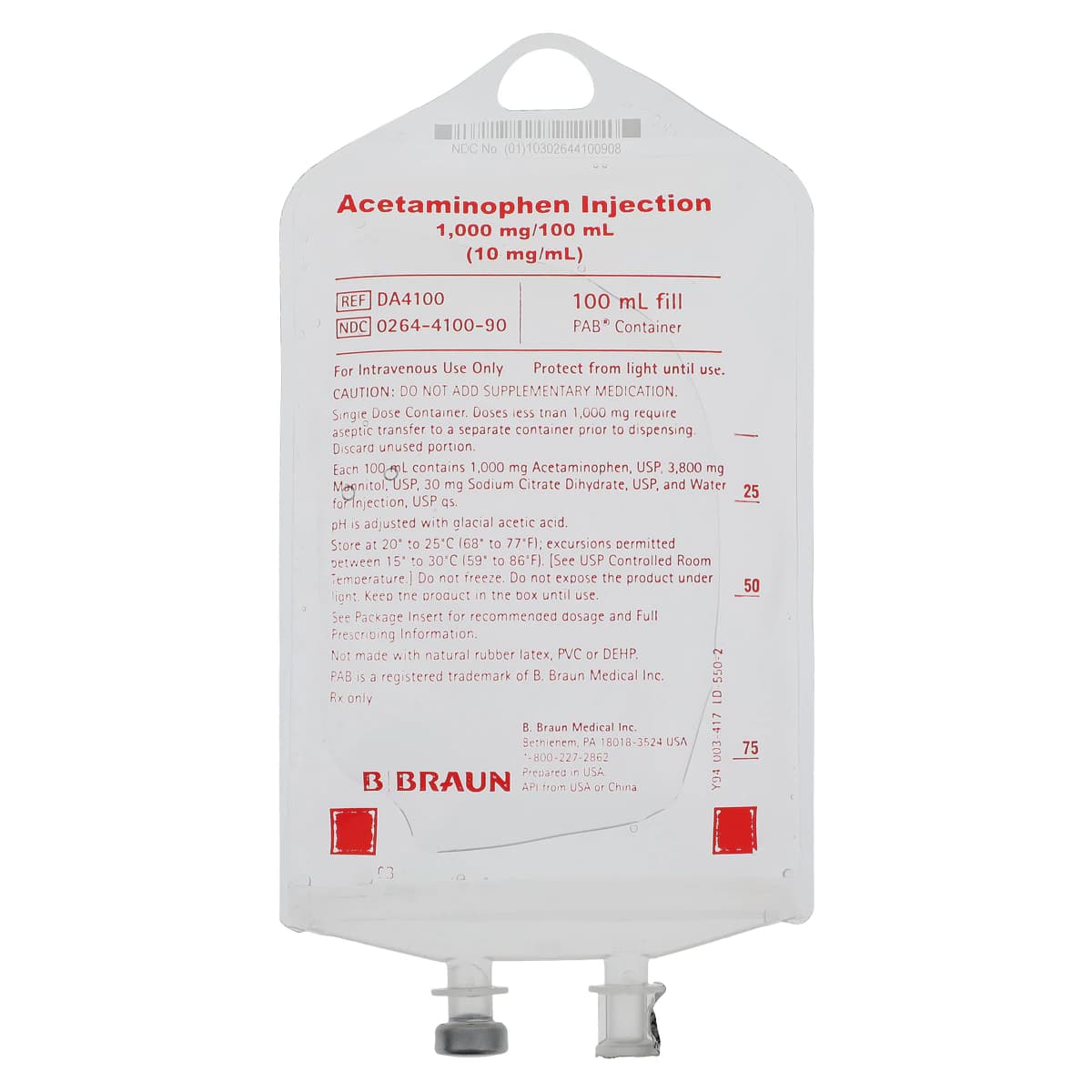 B. Braun Acetaminophen Injection 10 mg/mL, 100 mL IV Bag, 24/Case thumbnail 3