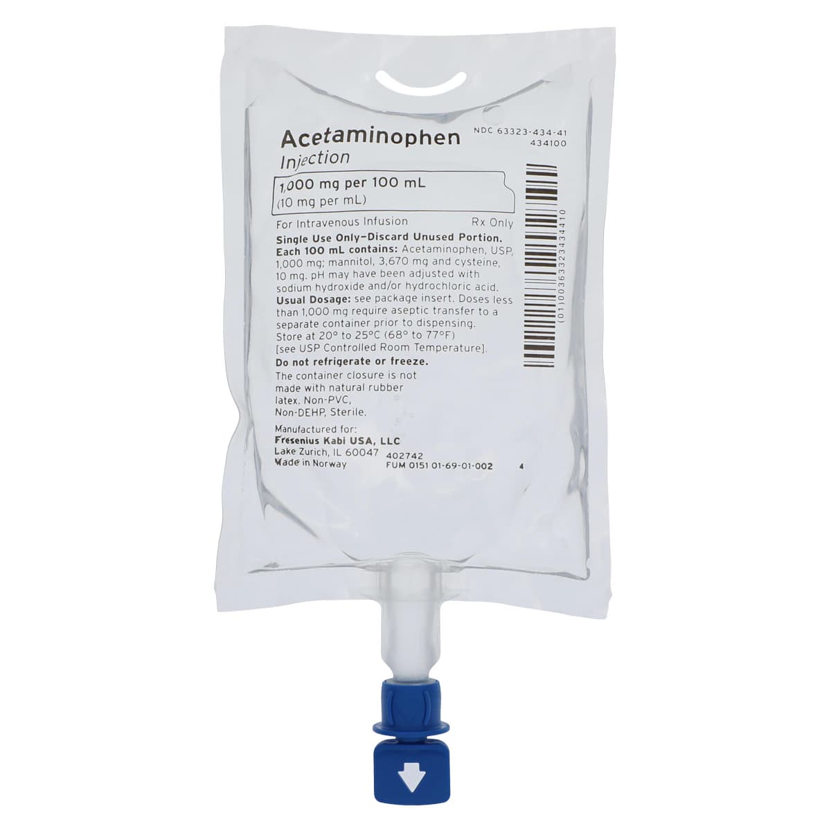 Acetaminophen Injection 10mg/mL, 100mL Bag, 20/Package, Fresenius Kabi thumbnail 3