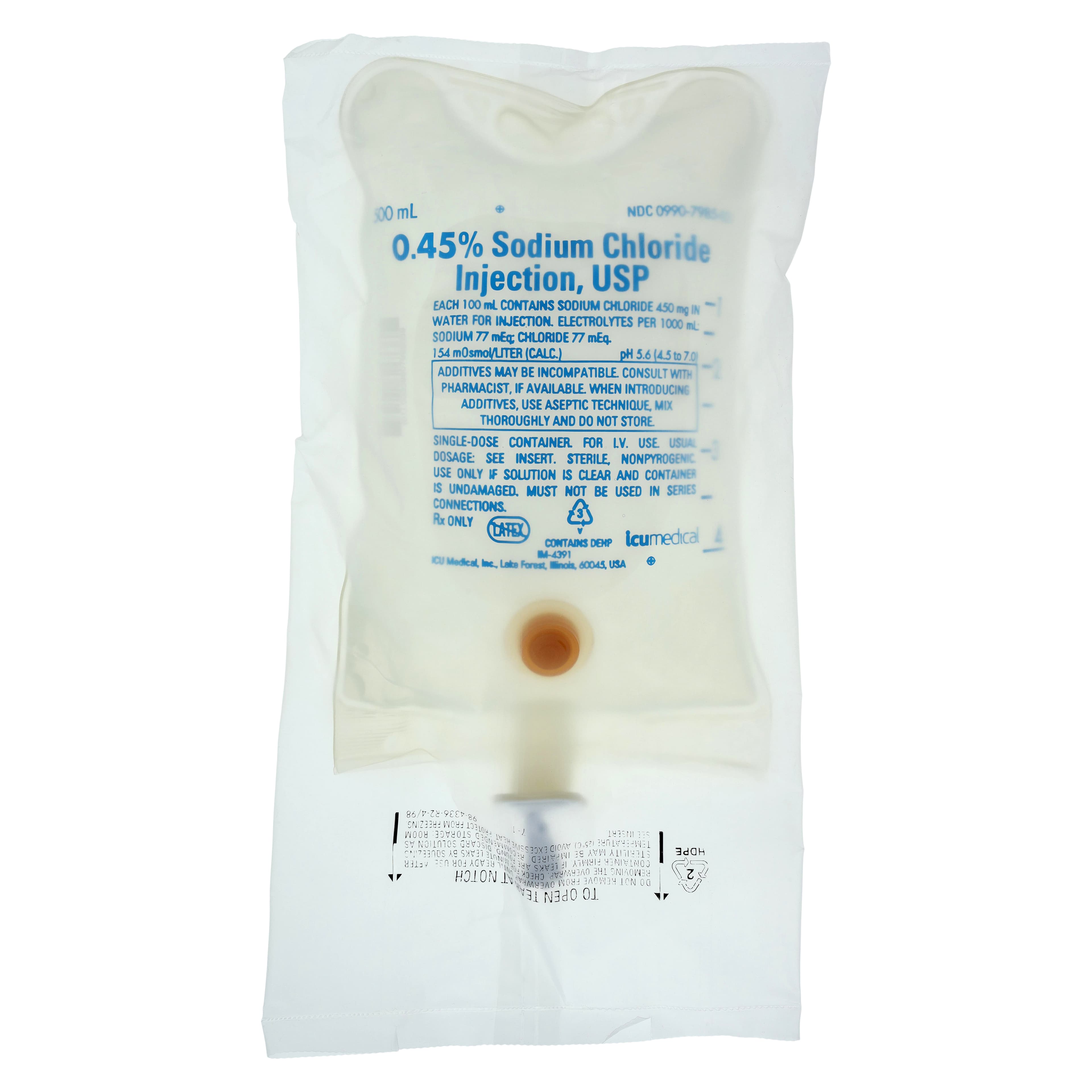 Sodium Chloride 0.45% Injection Bag, 500mL, DEHP-Free, 24/Case - Sodium Chloride 0.45% Inj Bag - Image 1