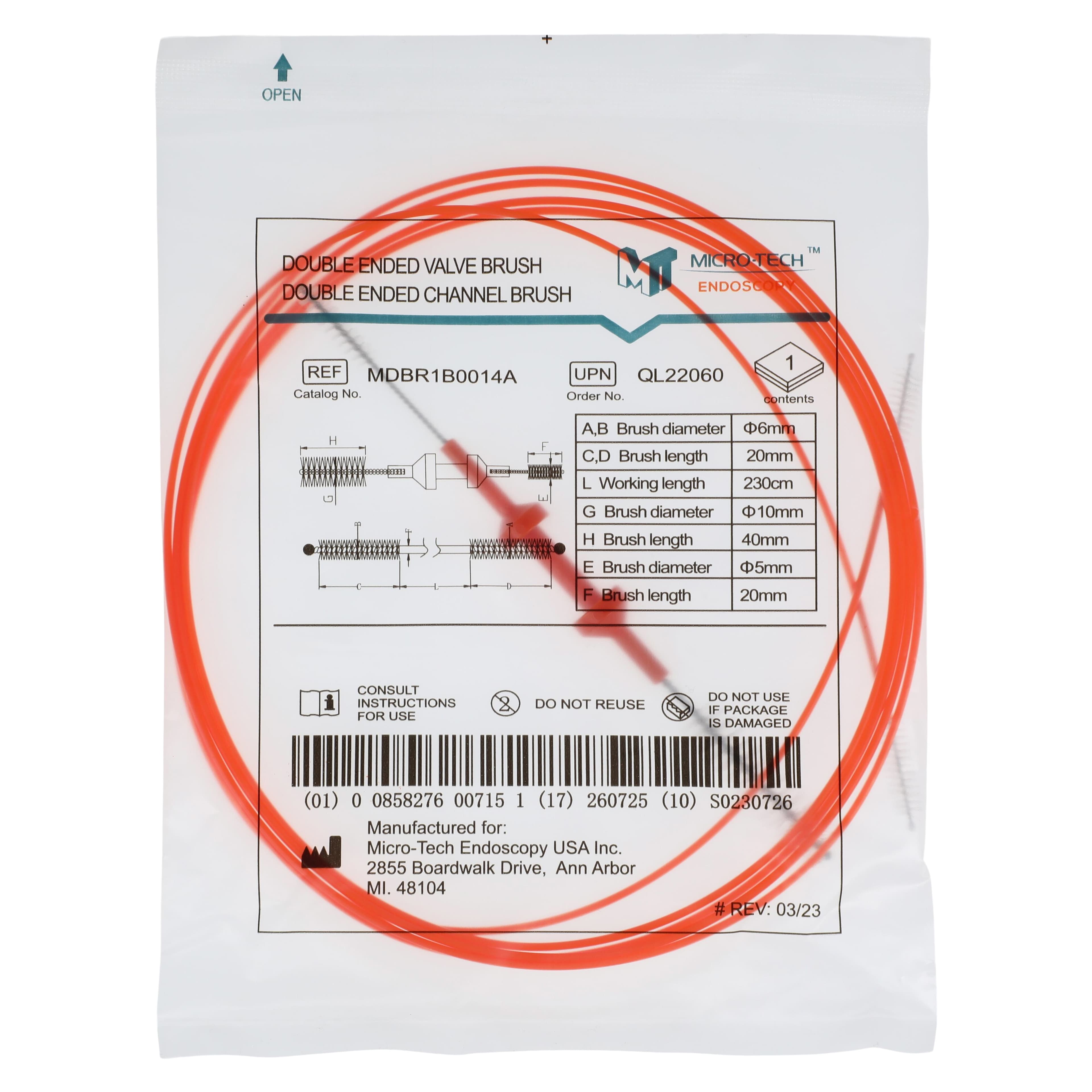 Micro-Tech Endoscopy Double Channel & Valve Brush, Single-Use, 500/Case thumbnail 2