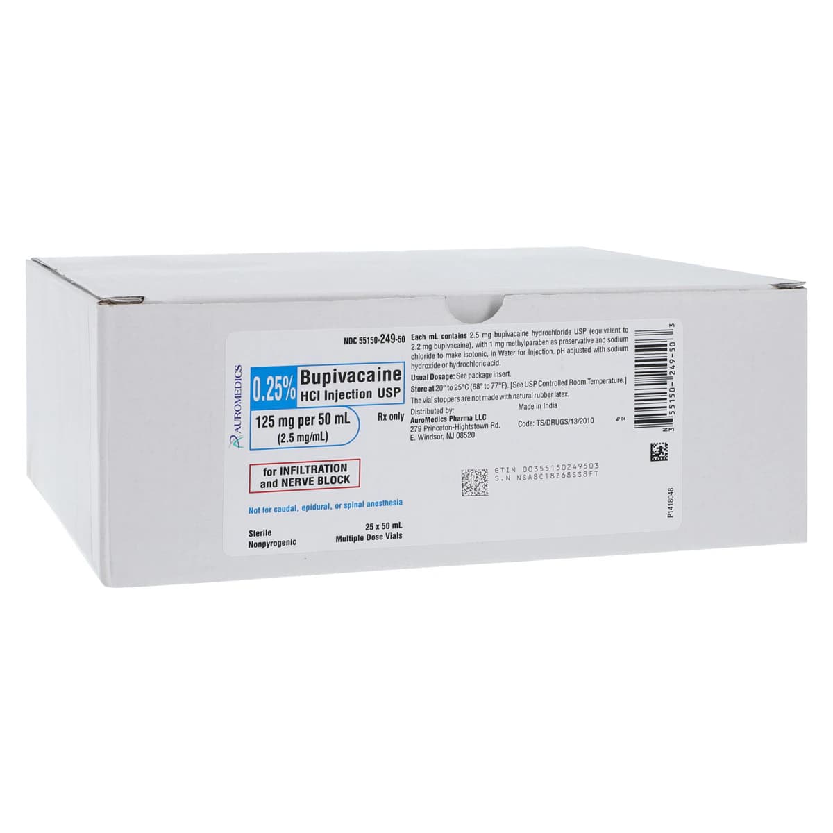 Bupivacaine HCl Injection USP 0.25% MDV 125mg/50mL, 25/Pack, NDC 55150-0249-50 thumbnail 5