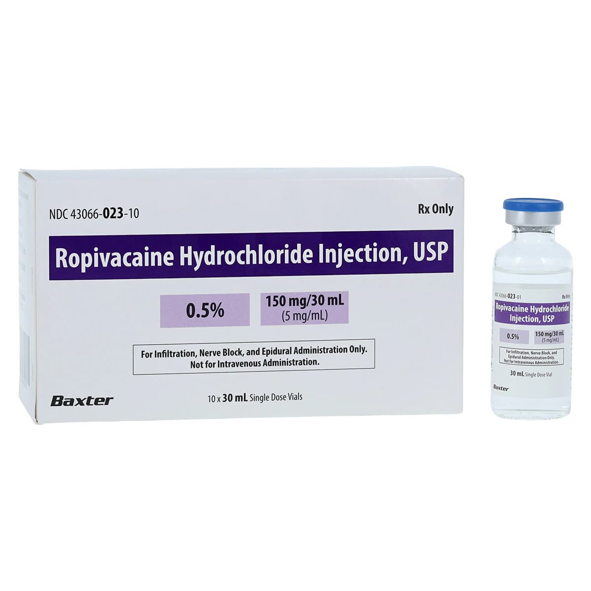 Ropivacaine HCl Injection 0.5% (5 mg/mL), Preservative-Free, Single-Dose Vial, 30 mL, 10/Package - Ropivacaine Inj SDV 30mL - Image 1
