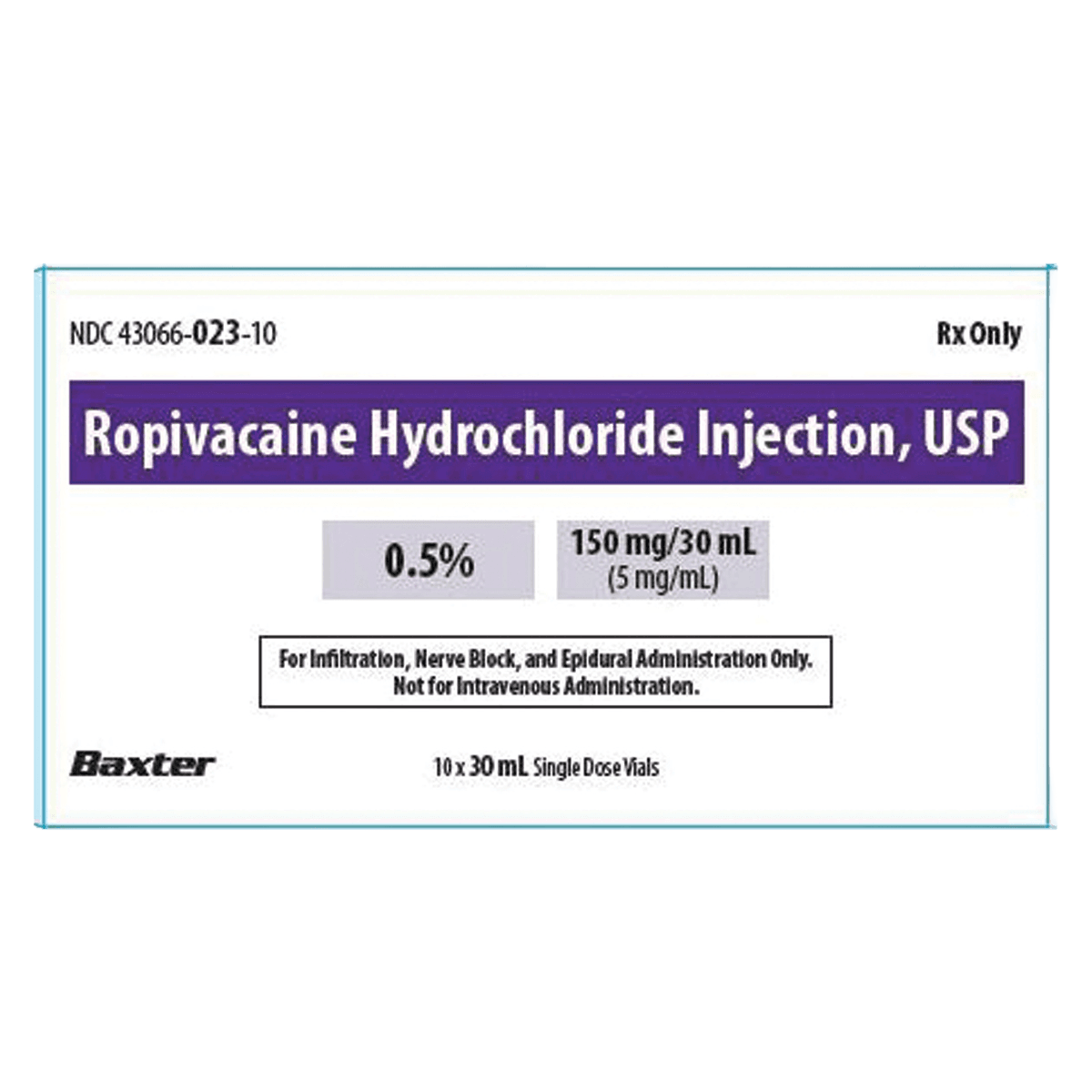 Ropivacaine HCl Injection 0.5% (5 mg/mL), Preservative-Free, Single-Dose Vial, 30 mL, 10/Package thumbnail 2