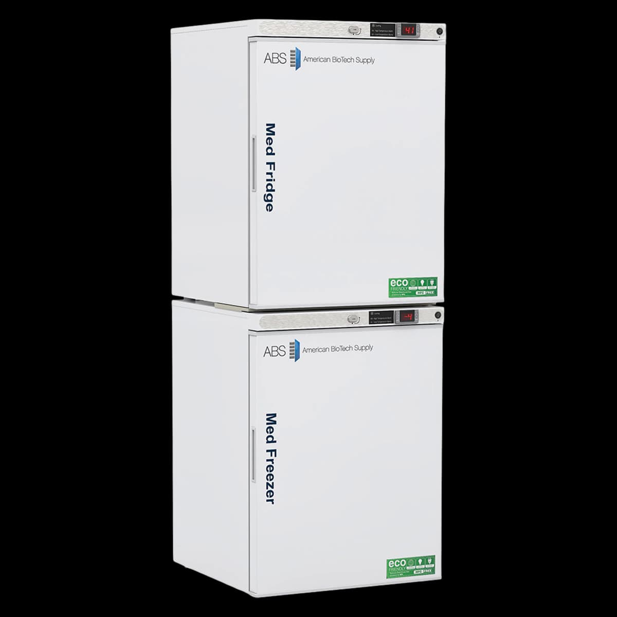 American Biotech Supply Pharmaceutical Refrigerator/Freezer Combo, 5.2 cu ft Refrigerator / 4 cu ft Freezer, Right Hinge, Cycle Defrost Refrigerator / Manual Defrost Freezer - Fridge 5.2cf/Frz 4cf Combo - Image 1