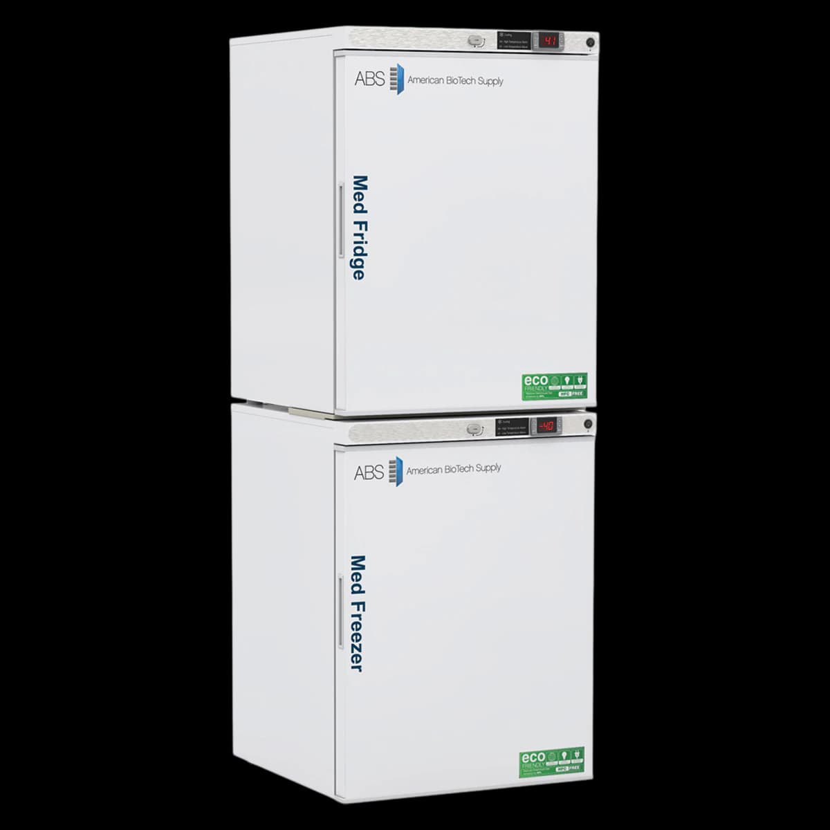American Biotech Supply Pharmaceutical Refrigerator/Freezer Combo, 10 Cu Ft, 2 Solid Doors, Right Hinge, 1 to 10°C / -15 to -25°C, Manual Defrost Freezer, Cycle Defrost Refrigerator - Fridge 5.2cf/Frz 4cf Combo -40 - Image 1