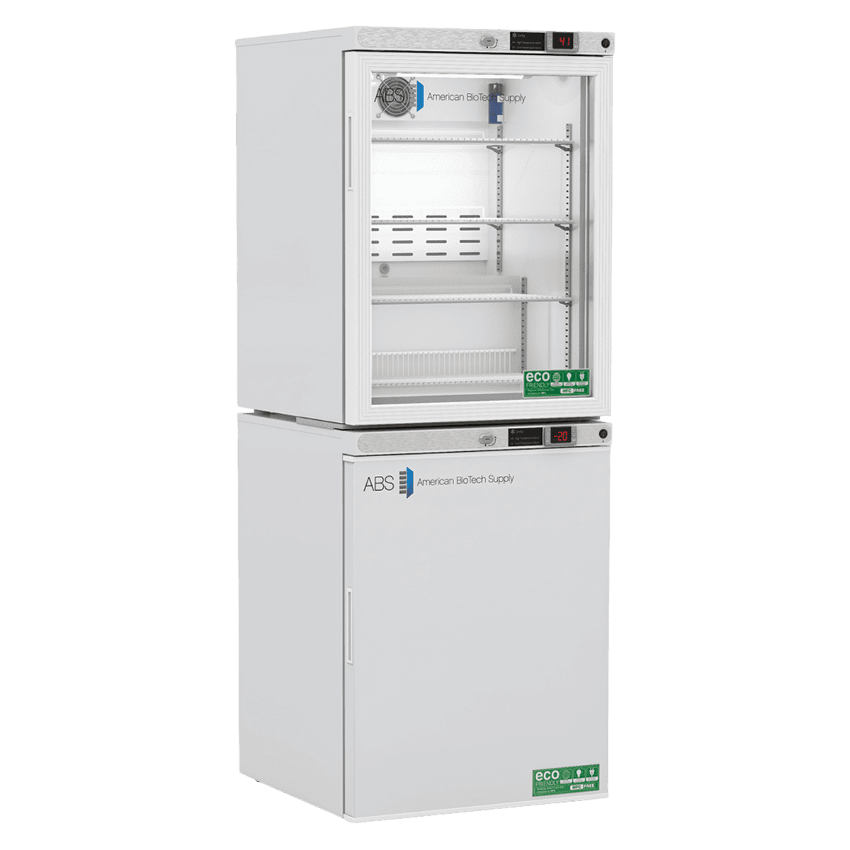 American Biotech Supply Laboratory Refrigerator/Freezer Combo, 10 Cu Ft, 2 Glass Doors, Right Hinge, 1 to 10°C / -15 to -25°C - Fridge 5/2cf/Frz 4cf Combo -20 - Image 1