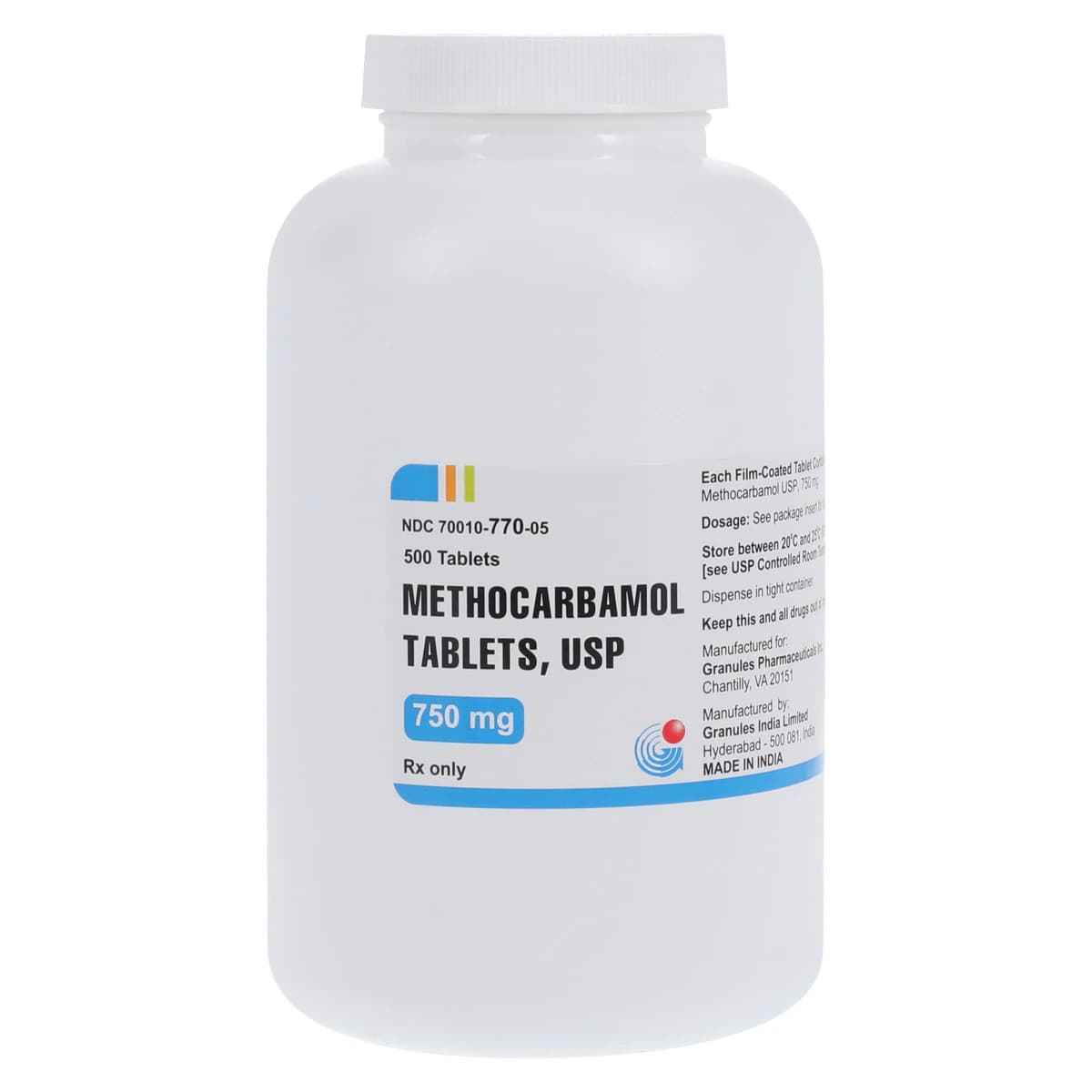Methocarbamol Tablets, 750mg, 500/Bottle, Granules Pharmaceuticals - Methocarbamol Tablets - Image 1