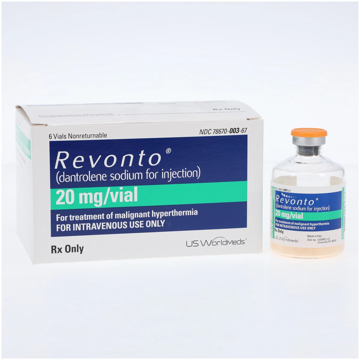 Revonto (Dantrolene) Injection 20mg Vial, 60mL, 6/Package - Revonto (Dantrolene) Inj 60mL - Image 1