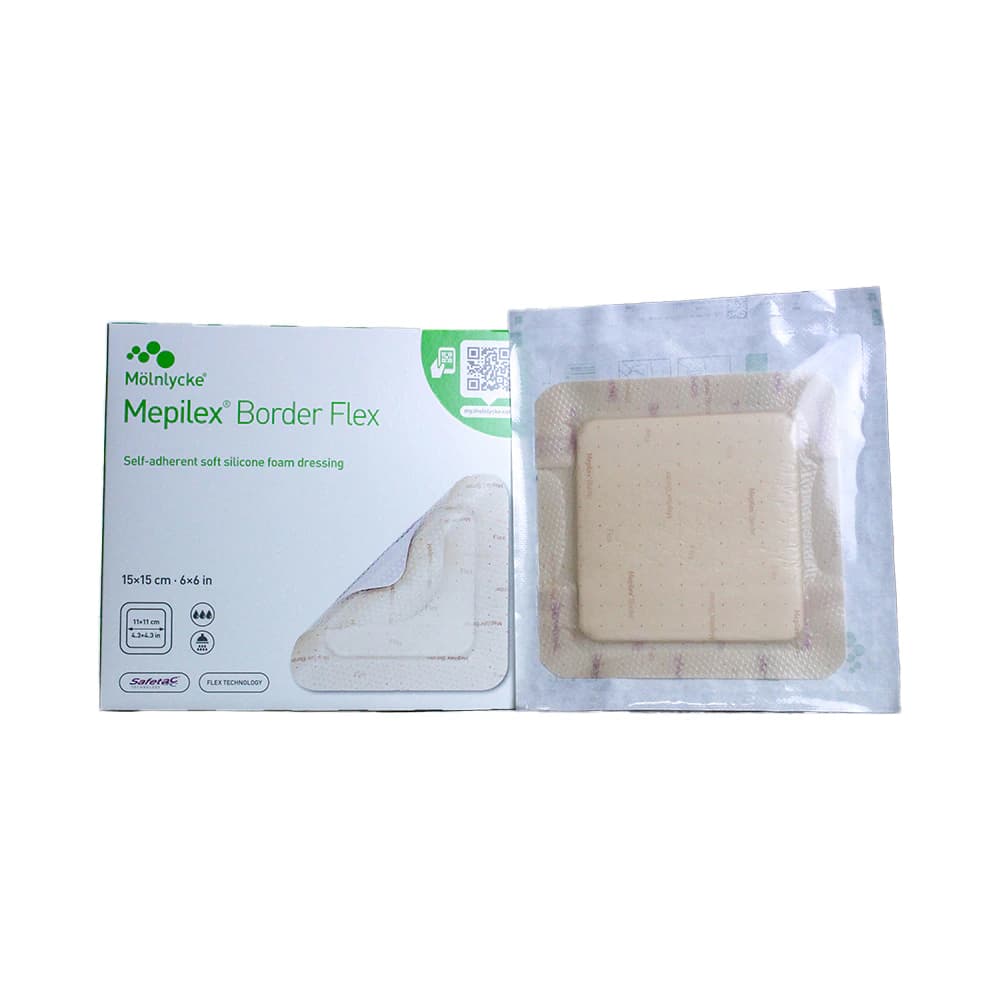 Mepilex Border Flex Soft Silicone Wound Dressing, 6x6 inch, 5-Layer, Square, Soft Adhesive, Tan, Absorbent - Dressing Wound Foam Mepliex - Image 1