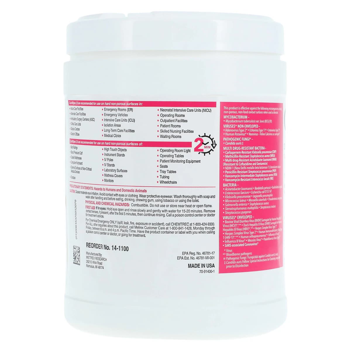 CaviWipes 2.0 Disinfectant Wipes, Large Canister, 6" x 6.75", 160 Wipes, EPA 46781-17 thumbnail 3