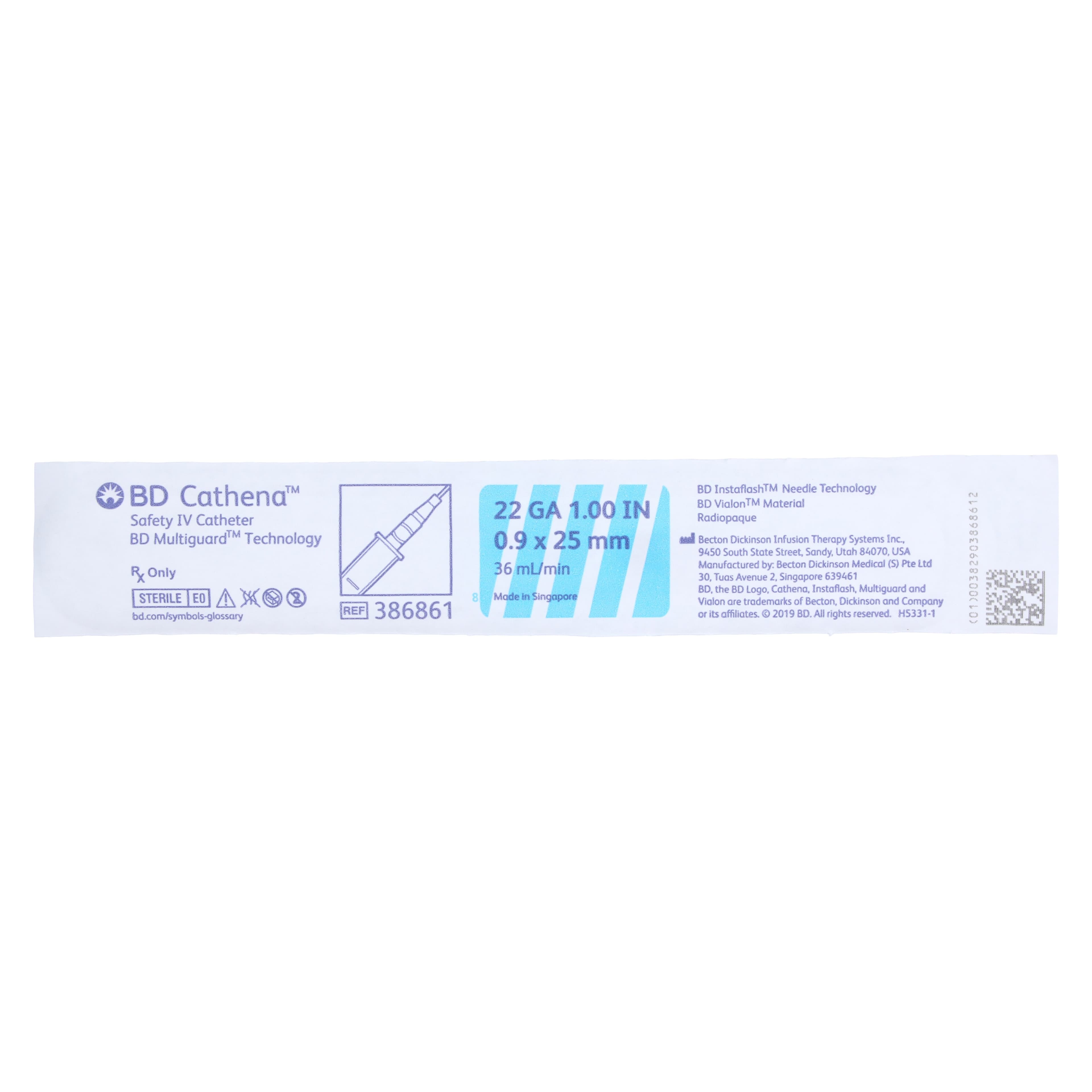 BD Cathena Safety IV Catheter, 22 Gauge x 1", Blue, Shielded, 50/Box thumbnail 2