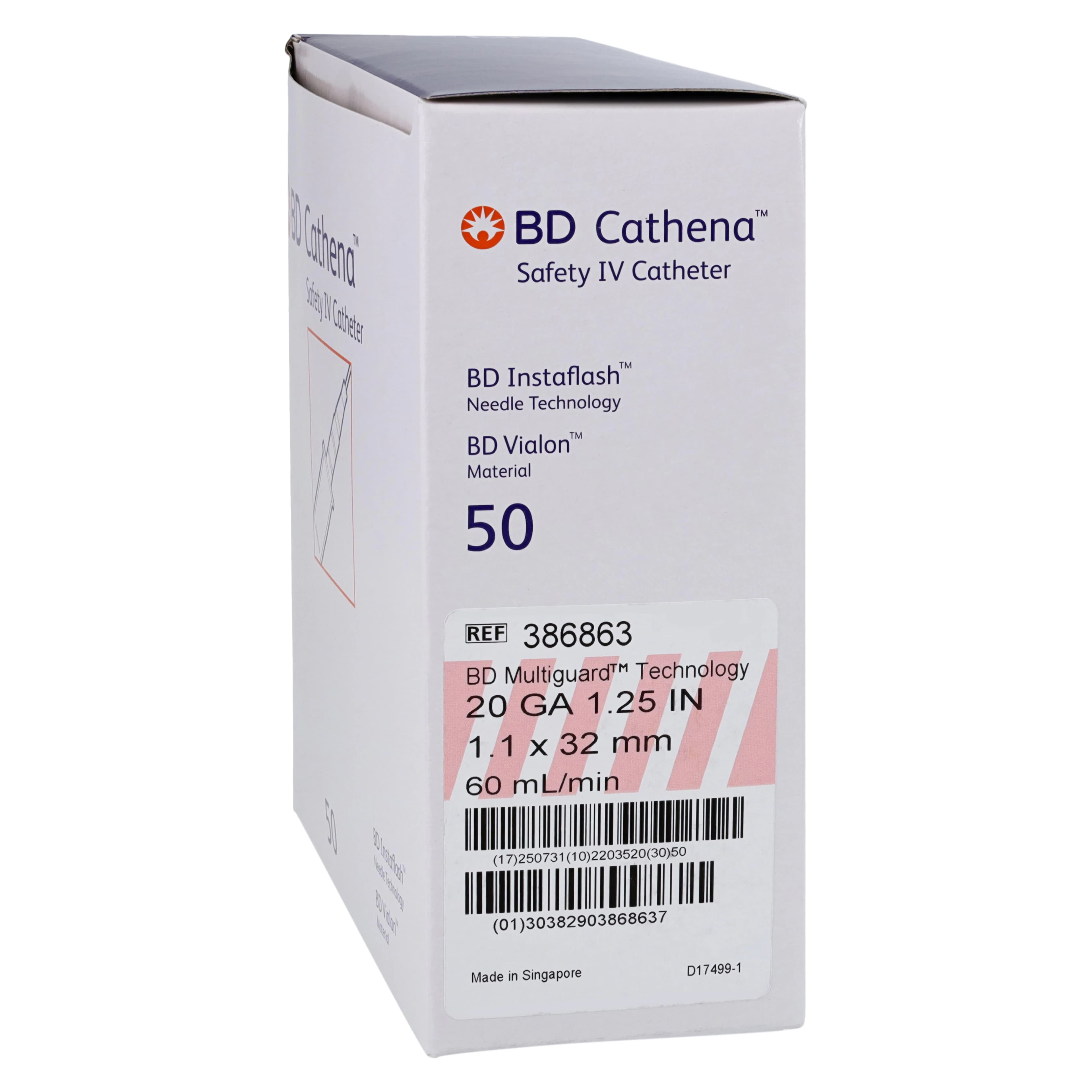 BD Cathena Safety IV Catheter, 20 Gauge, 1.25", Pink, Shielded, 50/Box - Cathena Safety IV Catheter - Image 1