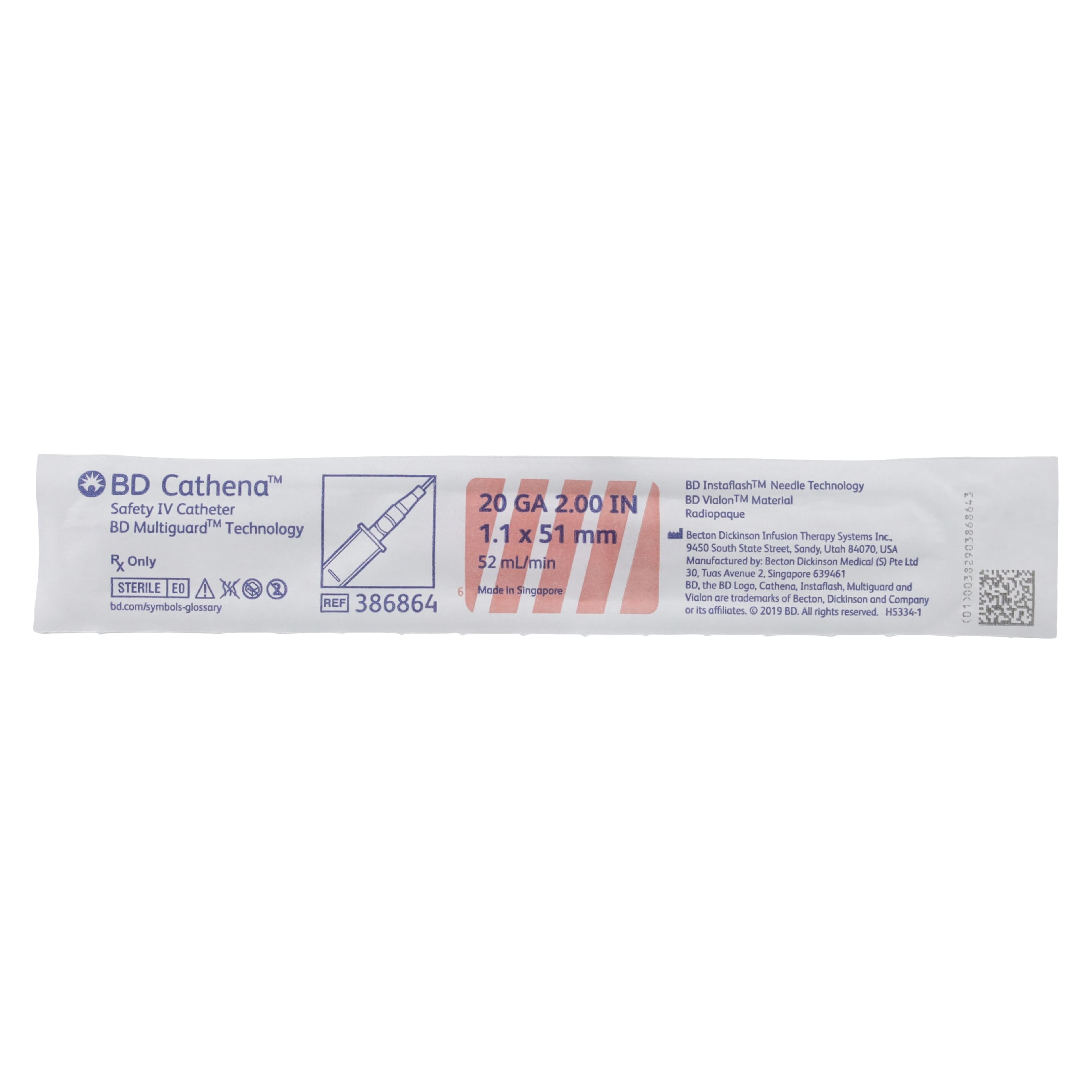 BD Cathena Safety IV Catheter, 20 Gauge, 2" Length, Pink, Shielded, 50/Box thumbnail 2