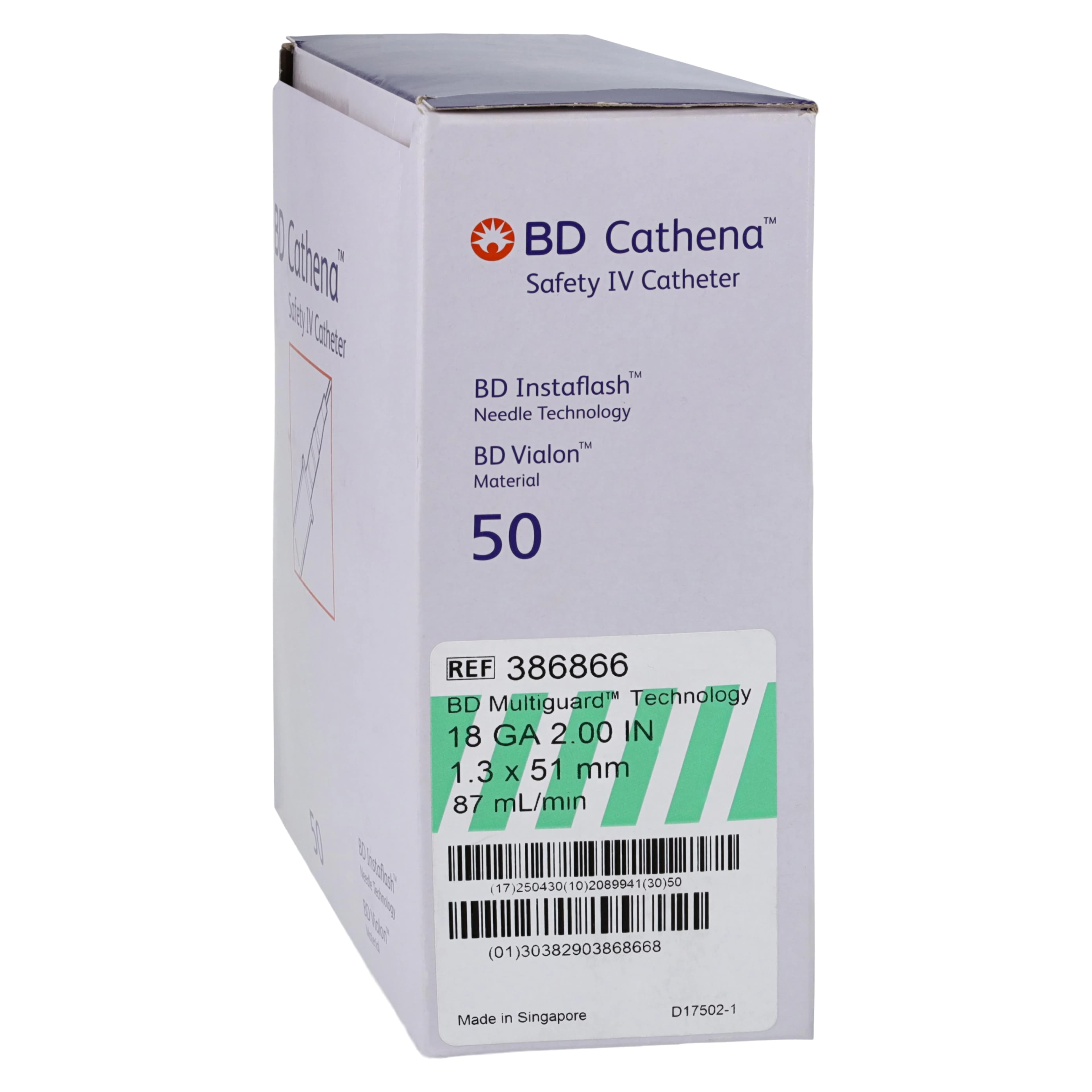 BD Cathena Safety IV Catheter, 18 Gauge, 2" Length, Green, Shielded, 50/Box - Cathena Safety IV Catheter - Image 1