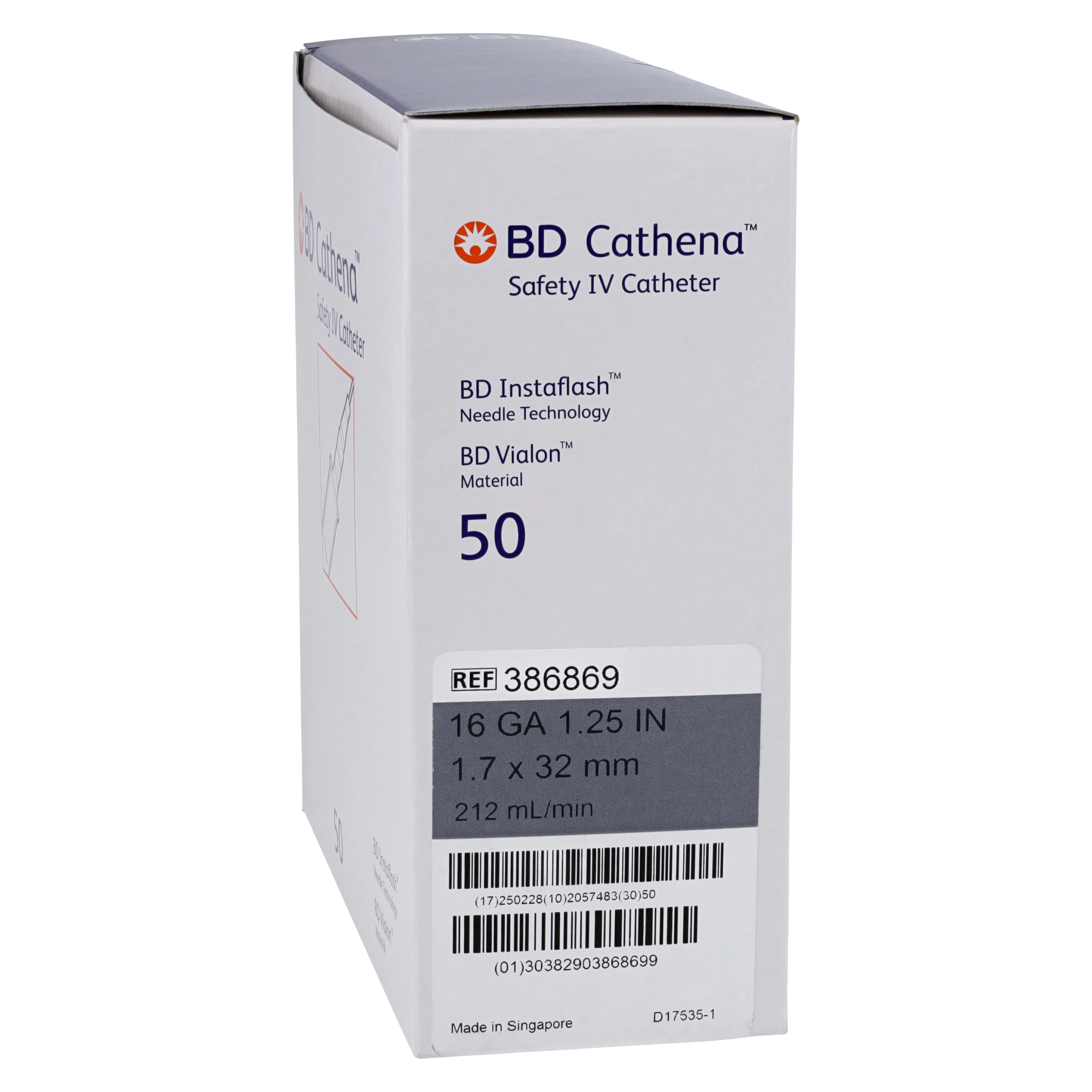 BD Cathena Safety IV Catheter, 16 Gauge, 1.25", Gray, Shielded, 50/Box - Cathena Safety IV Catheter - Image 1