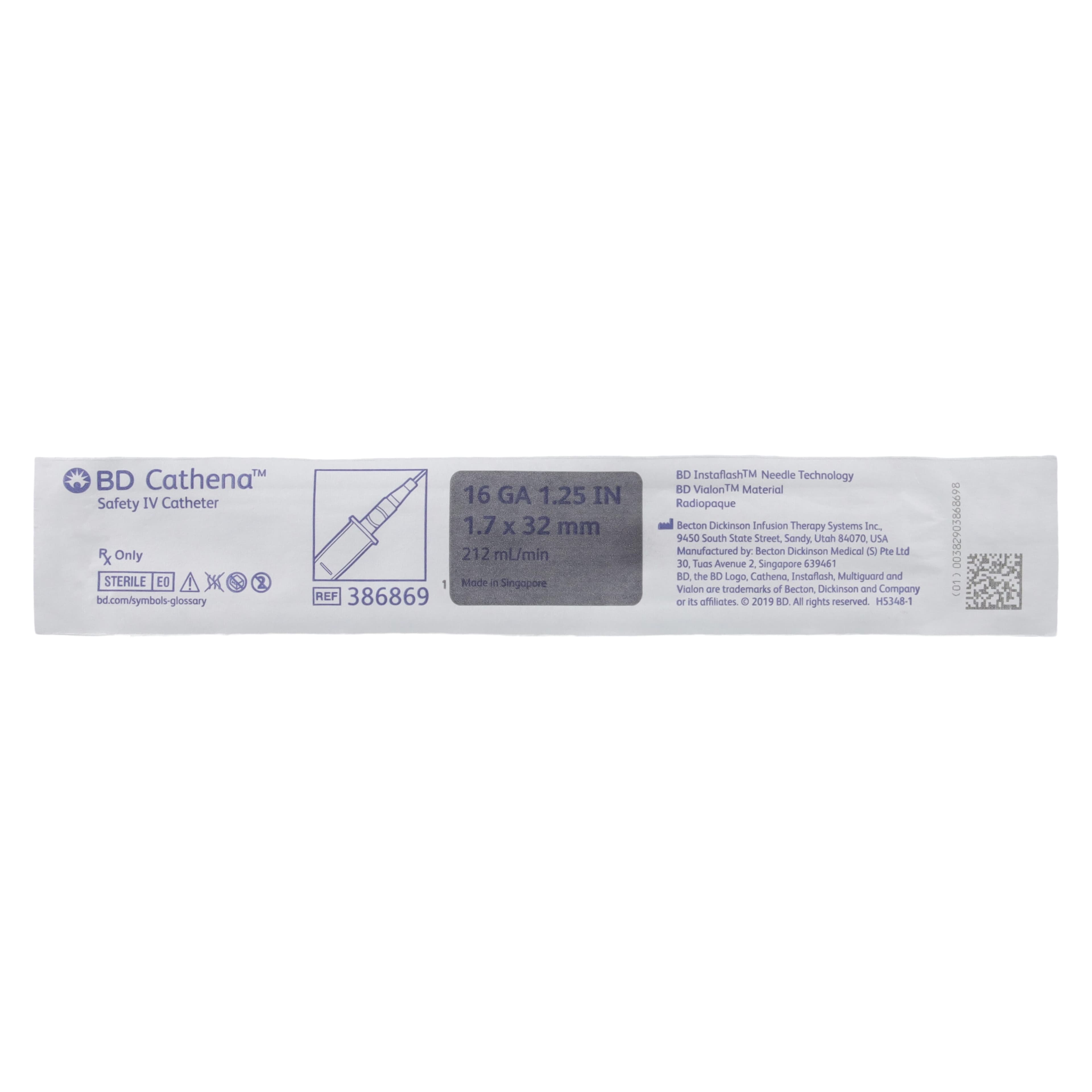 BD Cathena Safety IV Catheter, 16 Gauge, 1.25", Gray, Shielded, 50/Box thumbnail 2