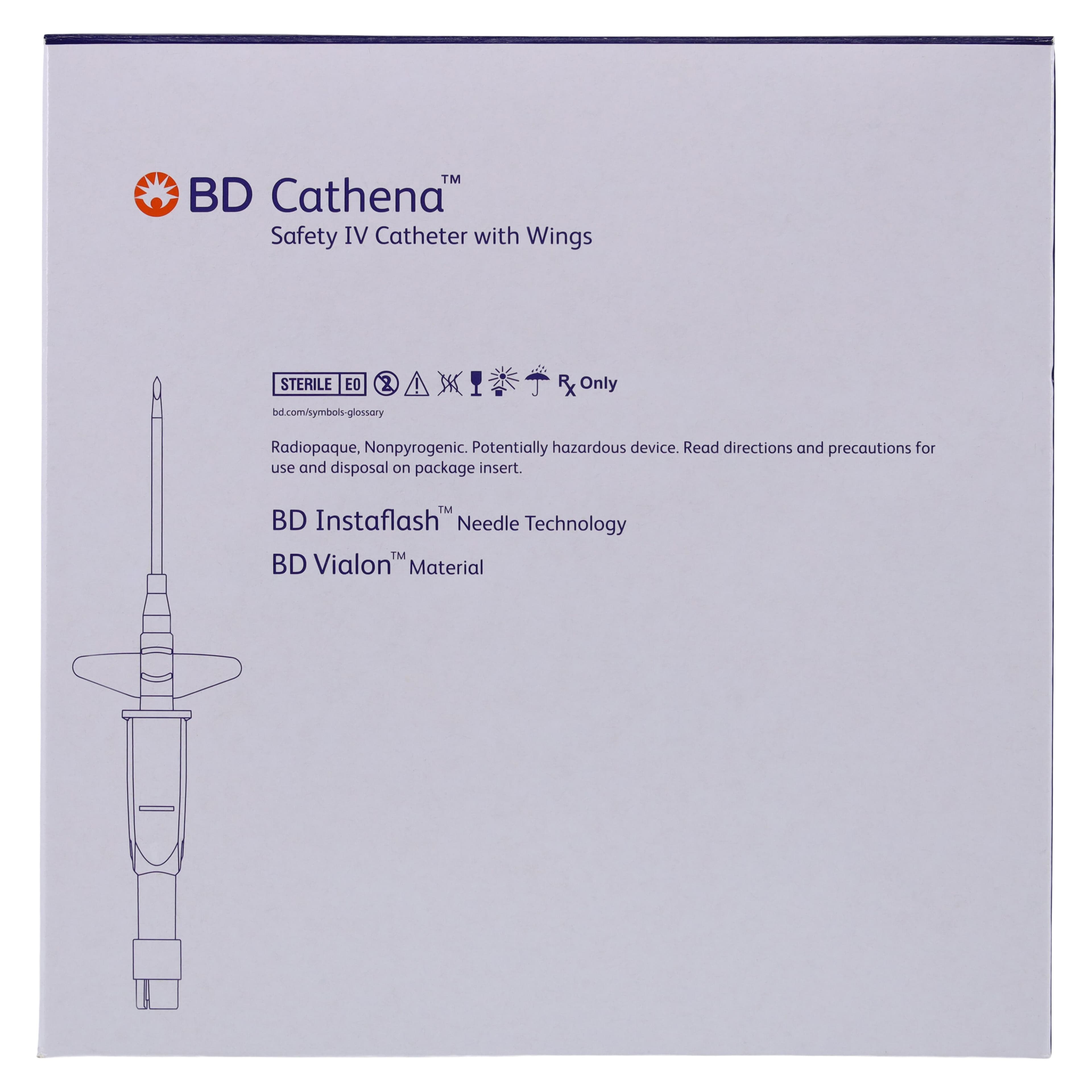 BD Cathena Safety IV Catheter with Wings, 22 Gauge, 2" Length, Blue, 30/Box thumbnail 5