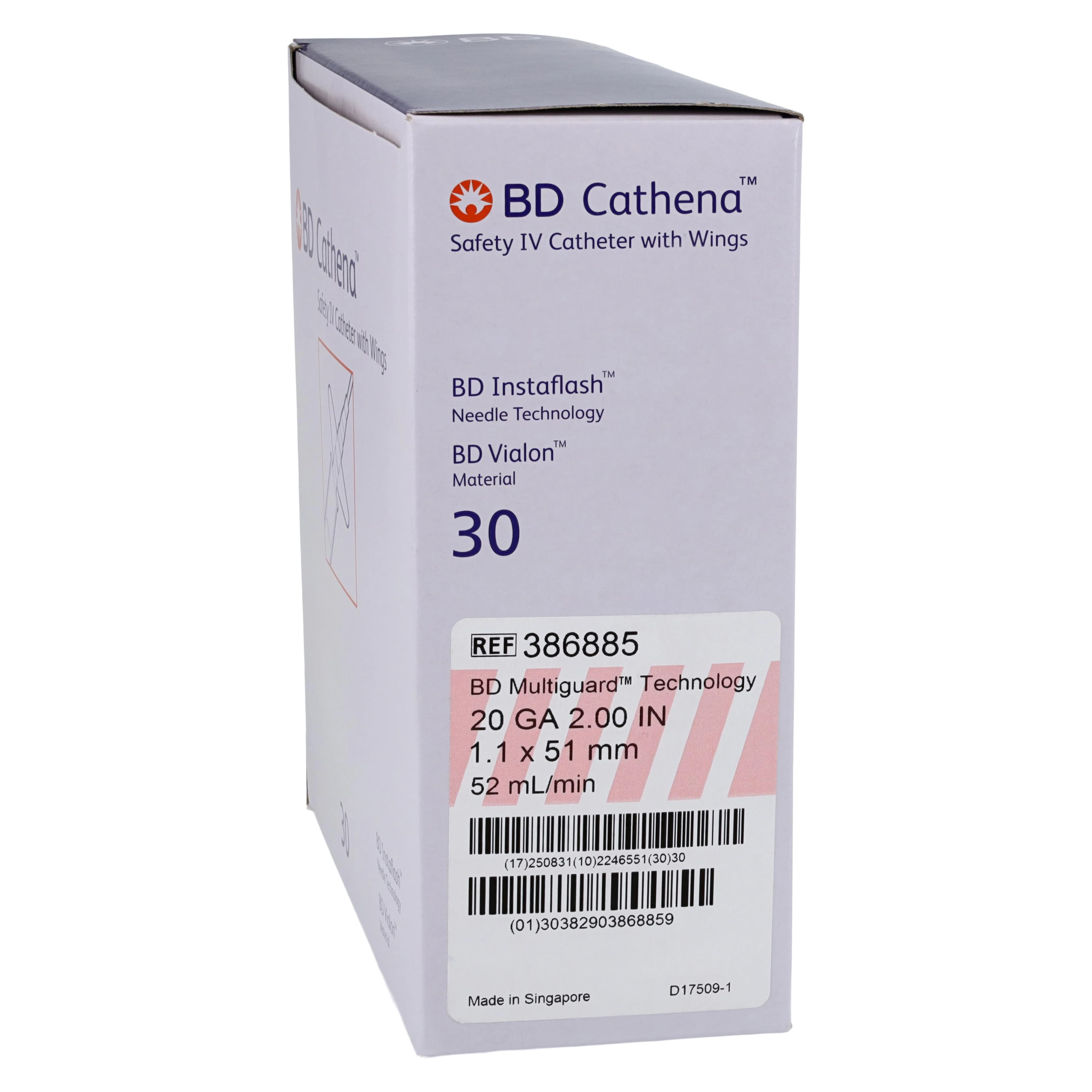 Cathena Safety IV Catheter with Wings, 20 Gauge, 2" Length, Pink, 30/Box - Cathena Safety IV Catheter Win - Image 1
