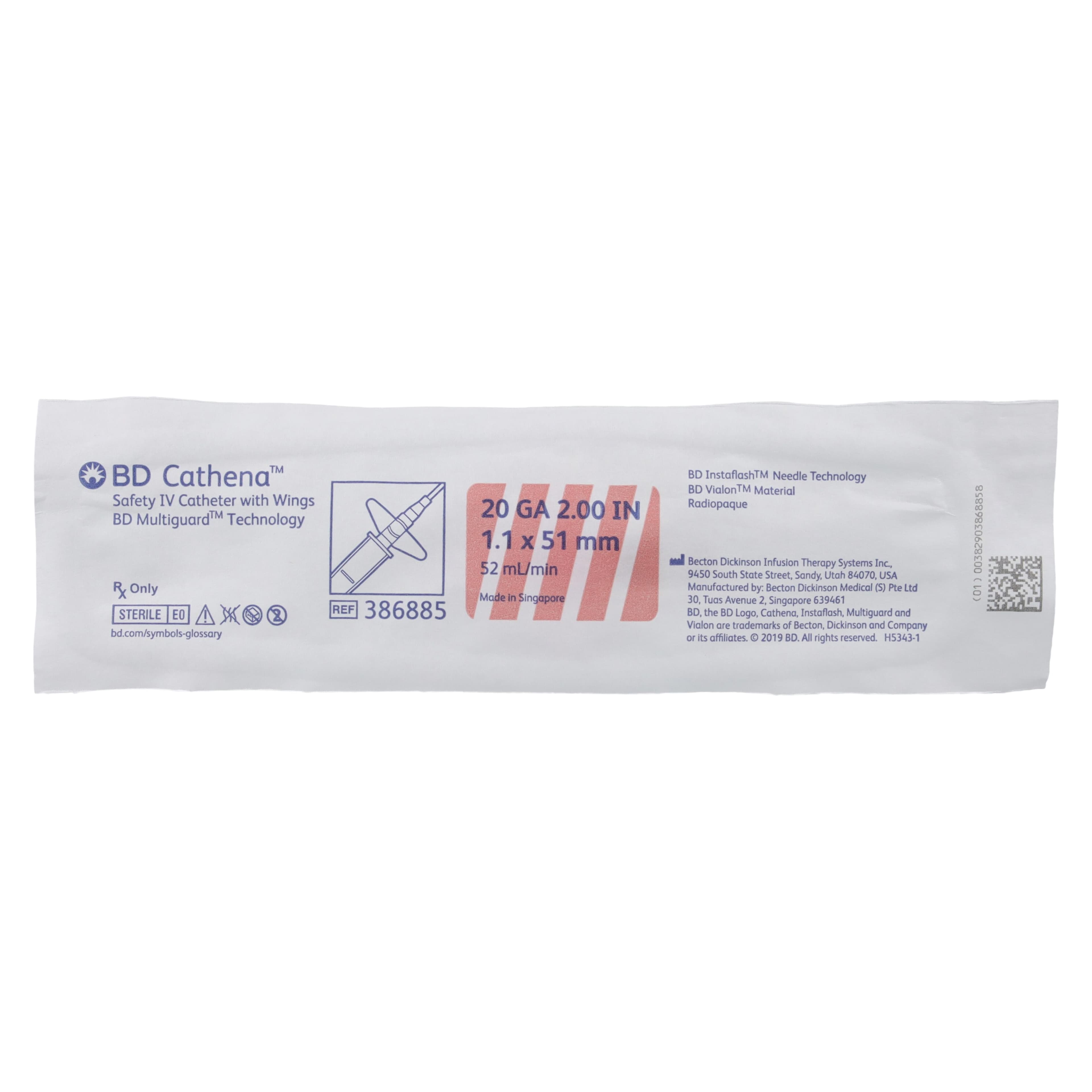 Cathena Safety IV Catheter with Wings, 20 Gauge, 2" Length, Pink, 30/Box thumbnail 2