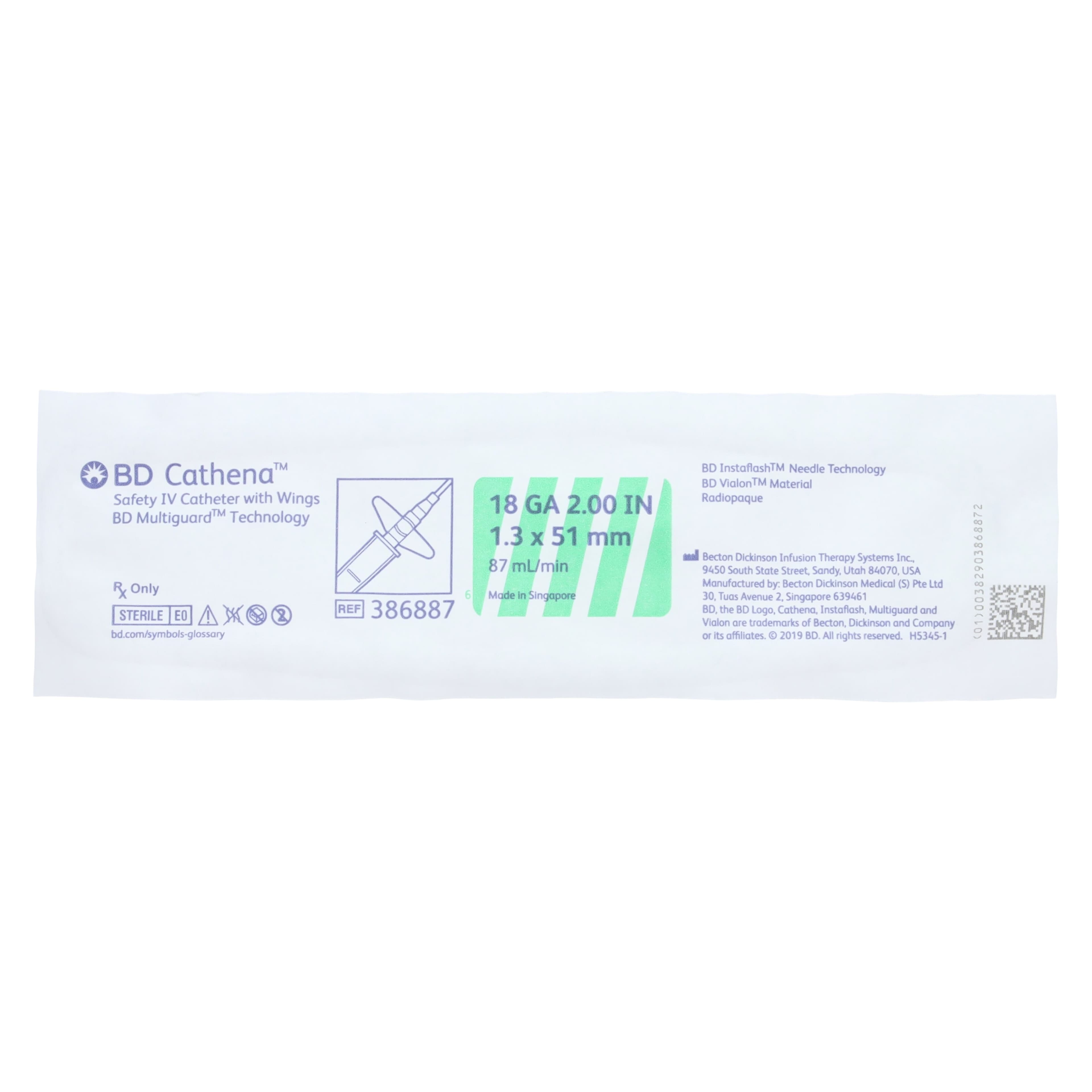 BD Cathena Safety IV Catheter, 18 Gauge, 2" Length, Green, Shielded, 30/Box thumbnail 2