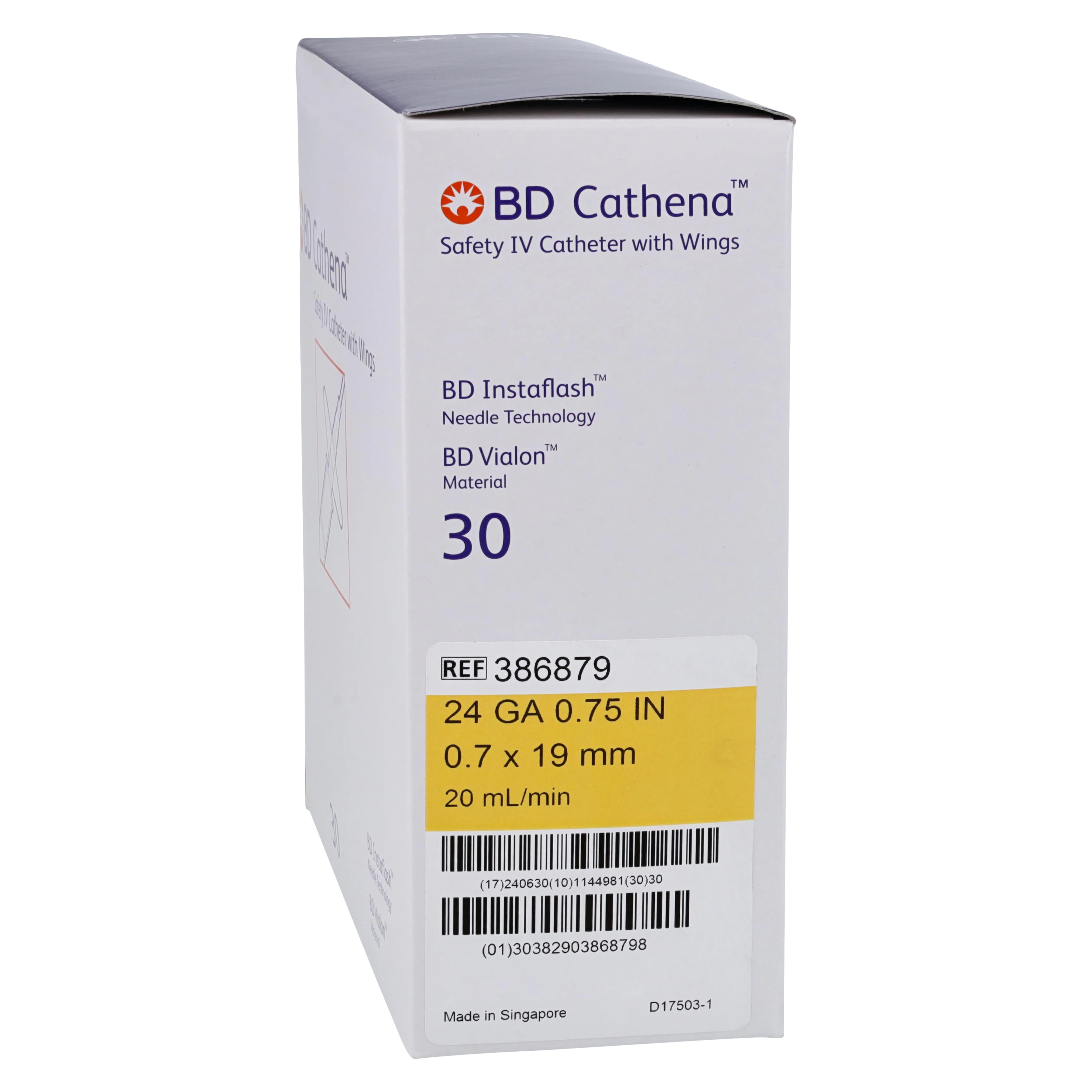 BD Cathena Safety IV Catheter with Wings, 24 Gauge, 0.75" (19 mm), Yellow, 30/Box - Cathena Safety IV Catheter Win - Image 1