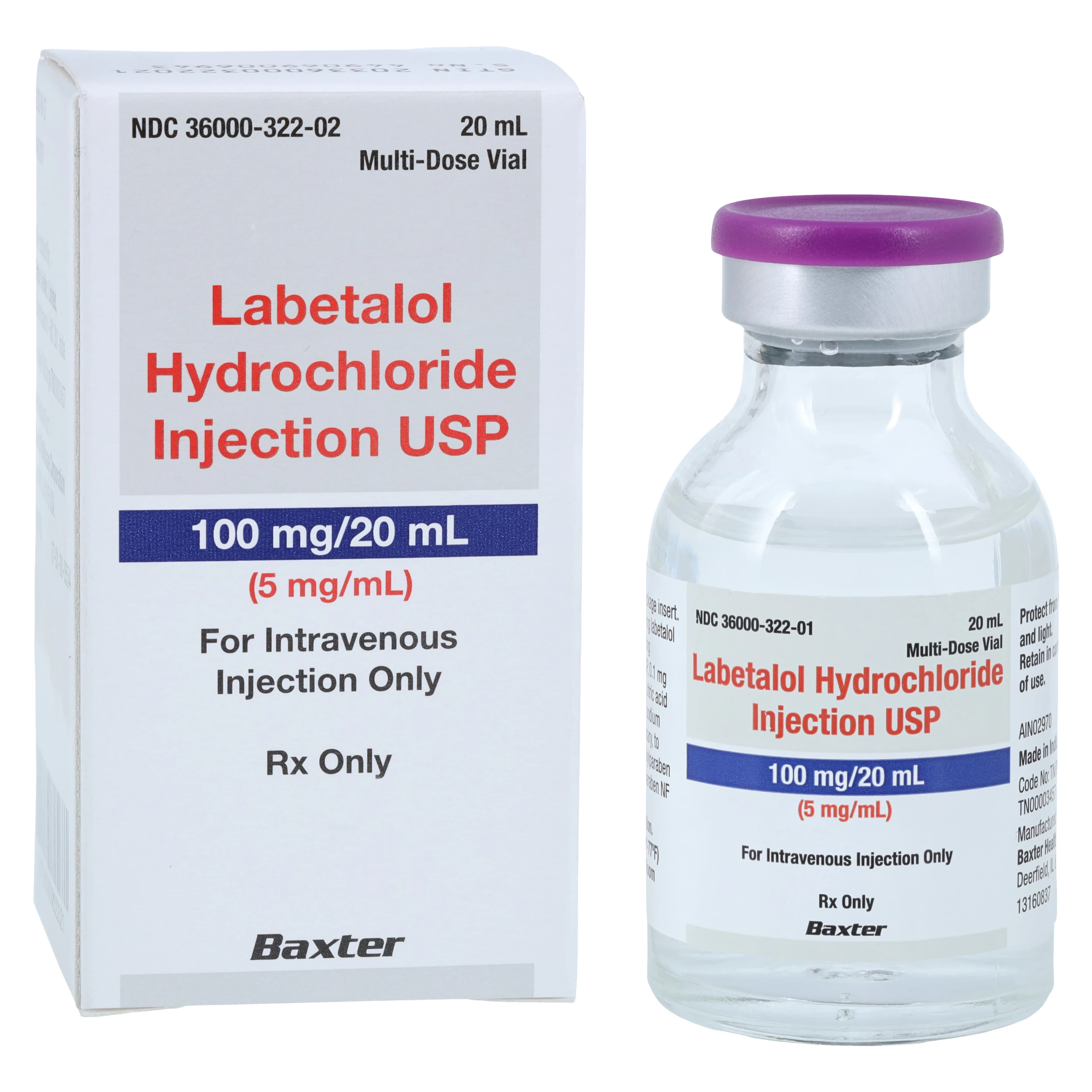 Labetalol HCl Injection, 5mg/mL, MDV, 20mL Vial, Baxter - Labetalol HCl Inj MDV 20mL - Image 1