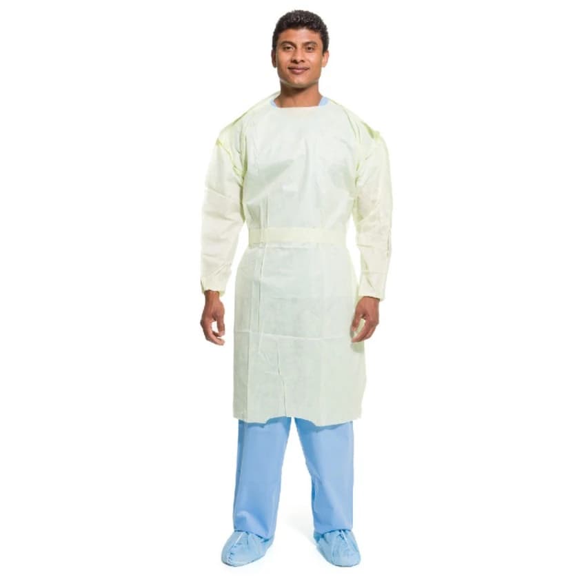 Halyard Blue Isolation Gown, X-Large, Latex-Free, AAMI Level 2, Non-Sterile, 100/Case - Halyard Blue Isolation Gown X-Large Latex-Free Non-Fluid Resistant AAMI Level 2 Case of 100 - Image 1