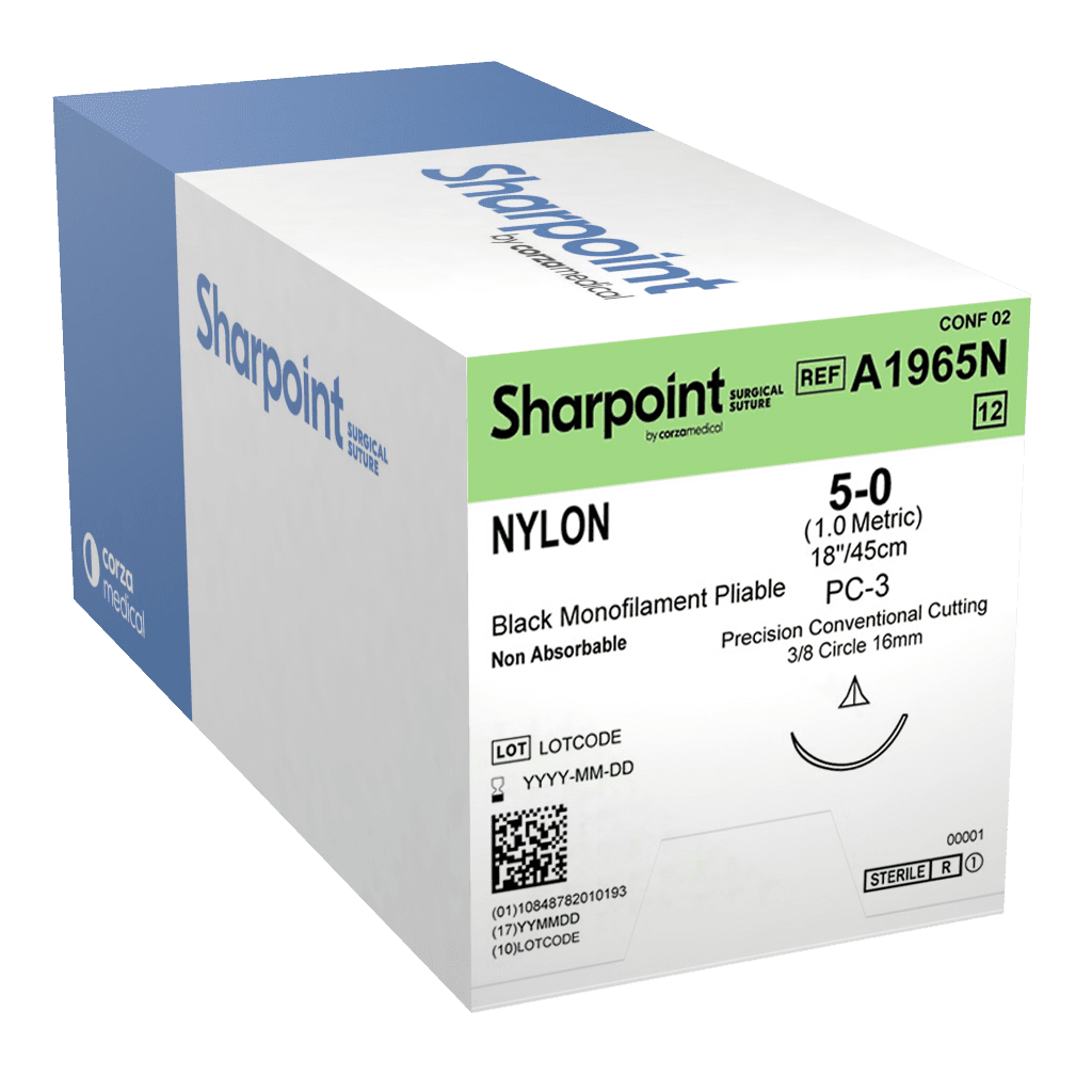 Surgical Specialties Pliable Nylon Monofilament Suture, 5-0, 45cm, PC-3 3/8 Circle Needle, Black, 12/Box thumbnail 2