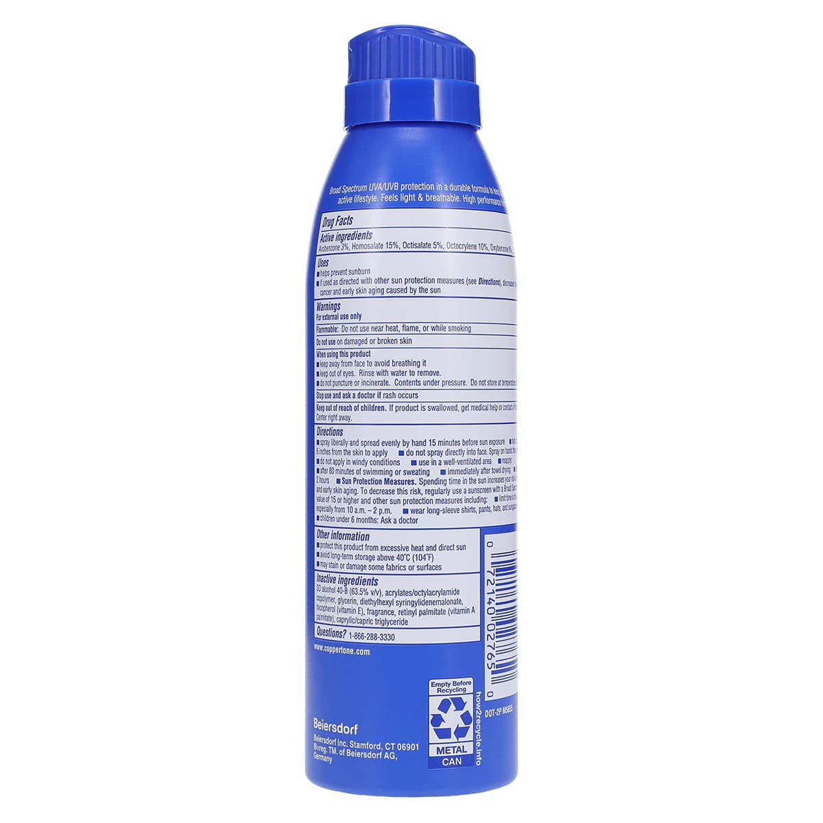 Coppertone Sport Sunscreen Spray, Fragrance Free, SPF 50, Water Resistant, 5.5 oz thumbnail 2