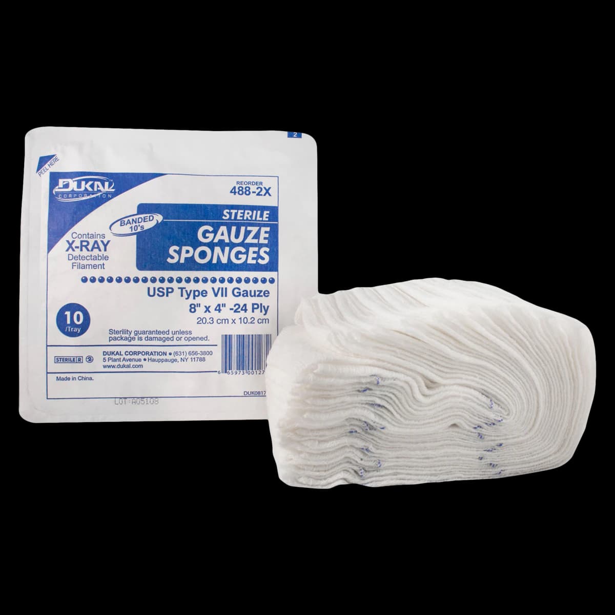 Dukal 100% Woven Cotton Gauze Sponge, Type VII, 8" x 4", 24 Ply, Sterile, X-Ray Detectable, Rectangle - Gauze Sponge Xray Det 24Ply ST - Image 1