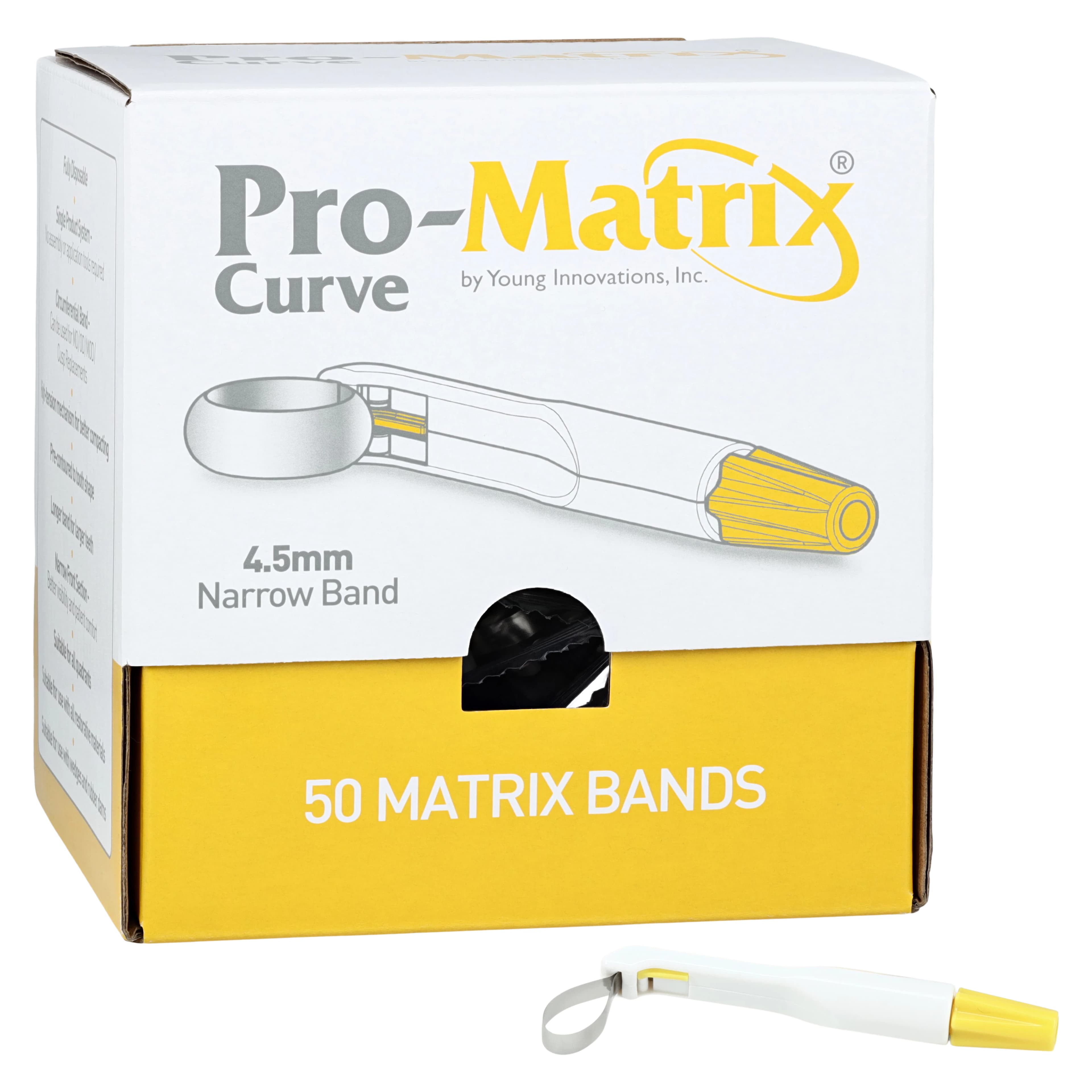 Young Dental Pro-Matrix Curve Contoured Matrix Band, Narrow, 4.5 mm, Yellow, 50/Box, 19001 - Pro-Matrix Curved Bands, Narrow, Contoured, 4.5 mm, Yellow 50/Pk, 19001 - Image 1