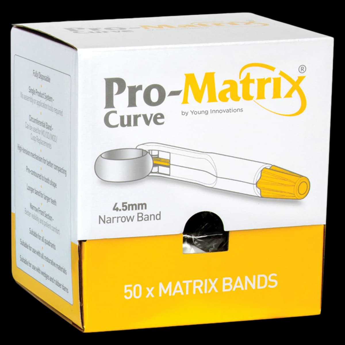 Young Dental Pro-Matrix Curve Contoured Matrix Band, Narrow, 4.5 mm, Yellow, 50/Box, 19001 thumbnail 2
