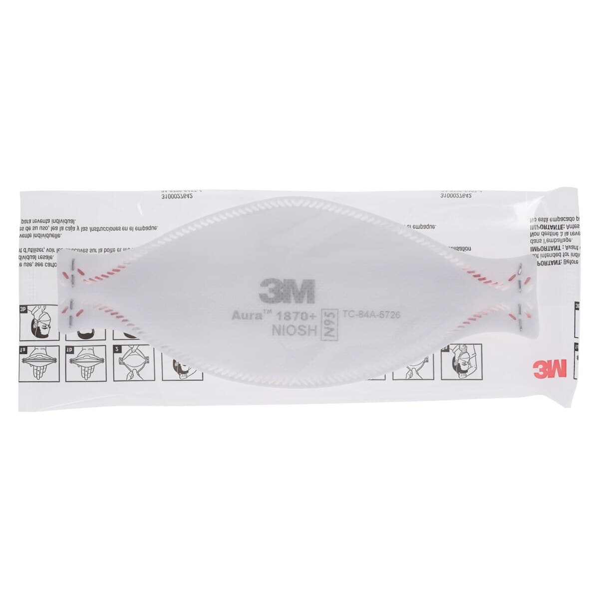 3M Aura 1870+ N95 Health Care Particulate Respirator and Surgical Mask, Flat Fold, White, 20/Box thumbnail 5