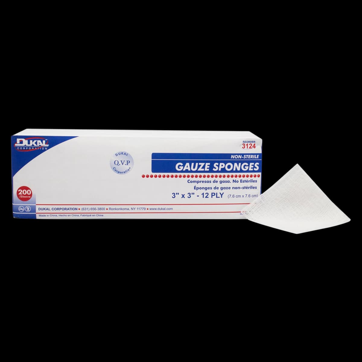 Dukal Gauze Sponge, Non-Sterile, 12-Ply, 100% Woven Cotton, 3x3", Latex-Free - Gauze Sponge NS 12Ply - Image 1