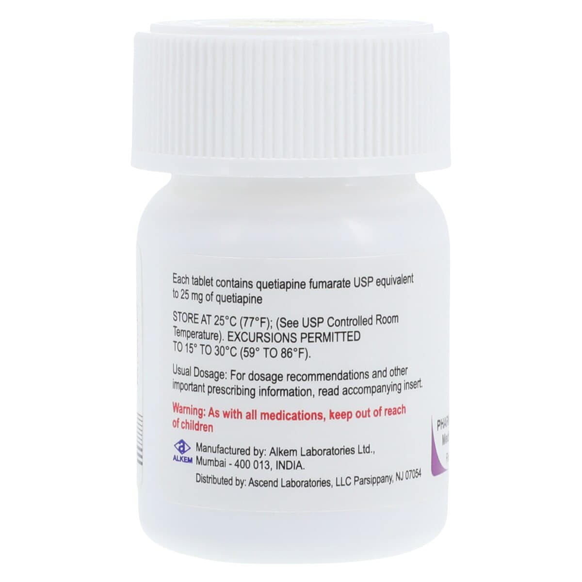 Quetiapine Fumarate Tablets, 25 mg, 100 Tablets per Bottle (Ascend Laboratories) thumbnail 2