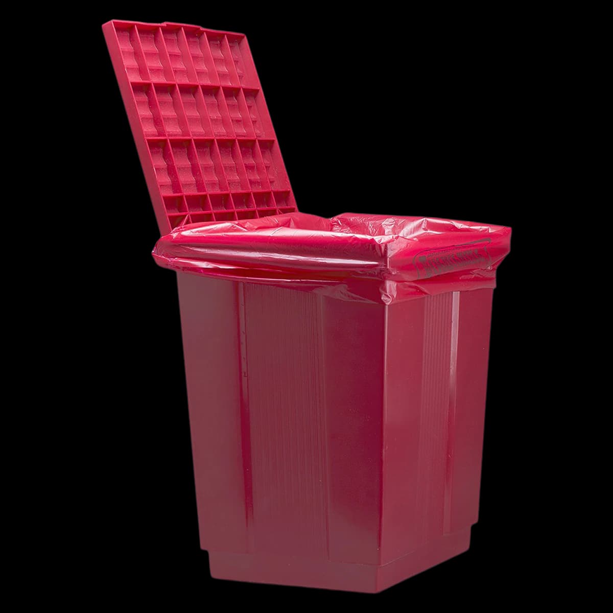 Bel-Art Biohazardous Waste Disposal Can, Red Hinged Lid, Polypropylene, 9x12x11.5" - Can Trash Biohazard Lift-UpLid - Image 1