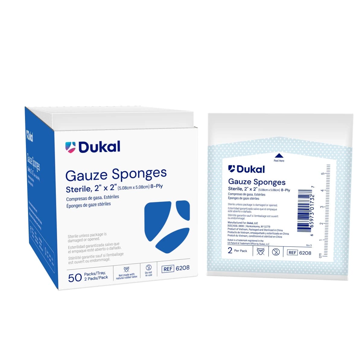 Dukal Gauze Sponge, 8-Ply, 2x2", Sterile, 100% Woven Cotton, Latex-Free - Gauze Sponge ST 8Ply - Image 1