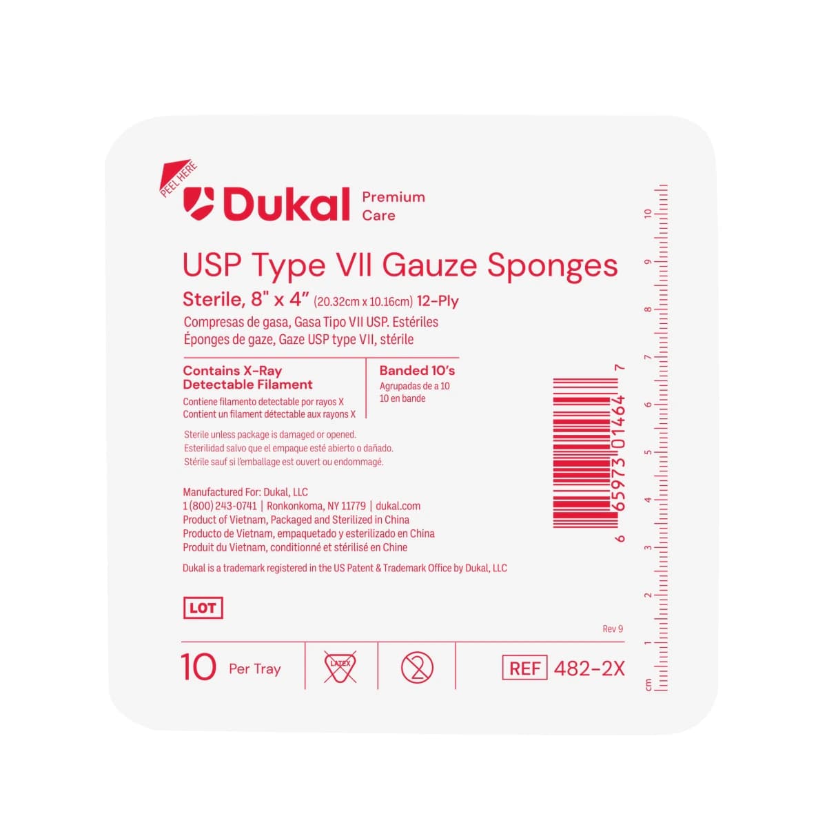 Dukal Gauze Sponge X-Ray Detectable, 12-Ply, Sterile, 8" x 4", 100% Cotton, Type VII - Gauze Sponge Xray Det 12Ply ST - Image 1