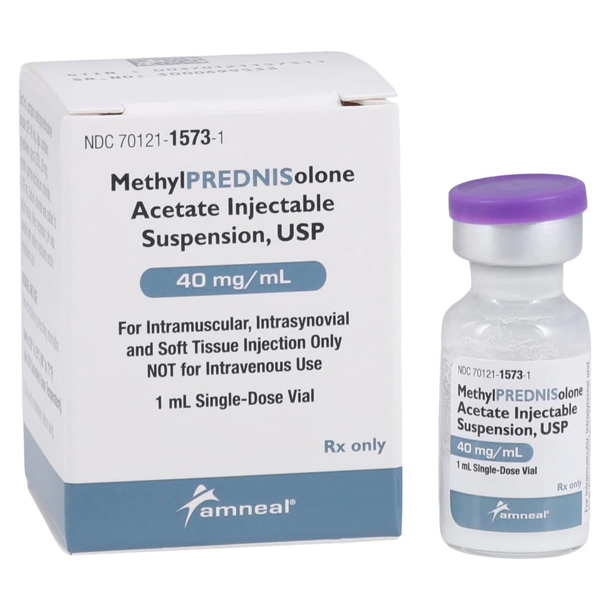 Methylprednisolone Acetate Injection, 40 mg/mL, Single-Dose Vial, 1 mL, Amneal - Methylprednisolone Ace SDV 1mL - Image 1