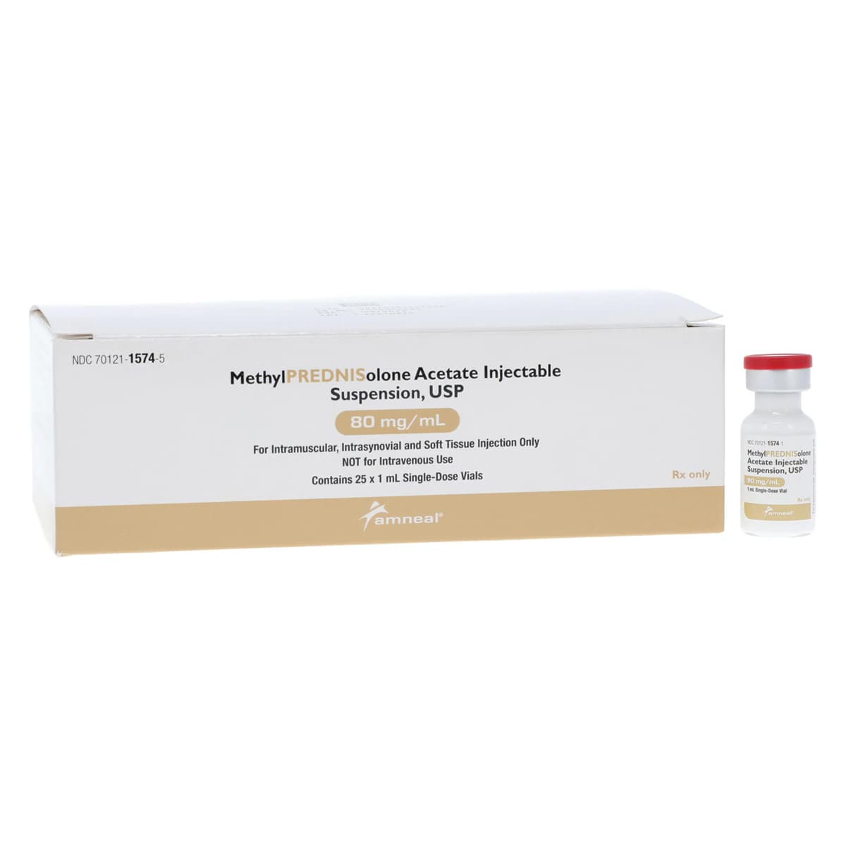 Methylprednisolone Acetate Injection 80mg/mL SDV 1mL, 25/Package, Amneal - Methylprednisolone Ace SDV 1mL - Image 1