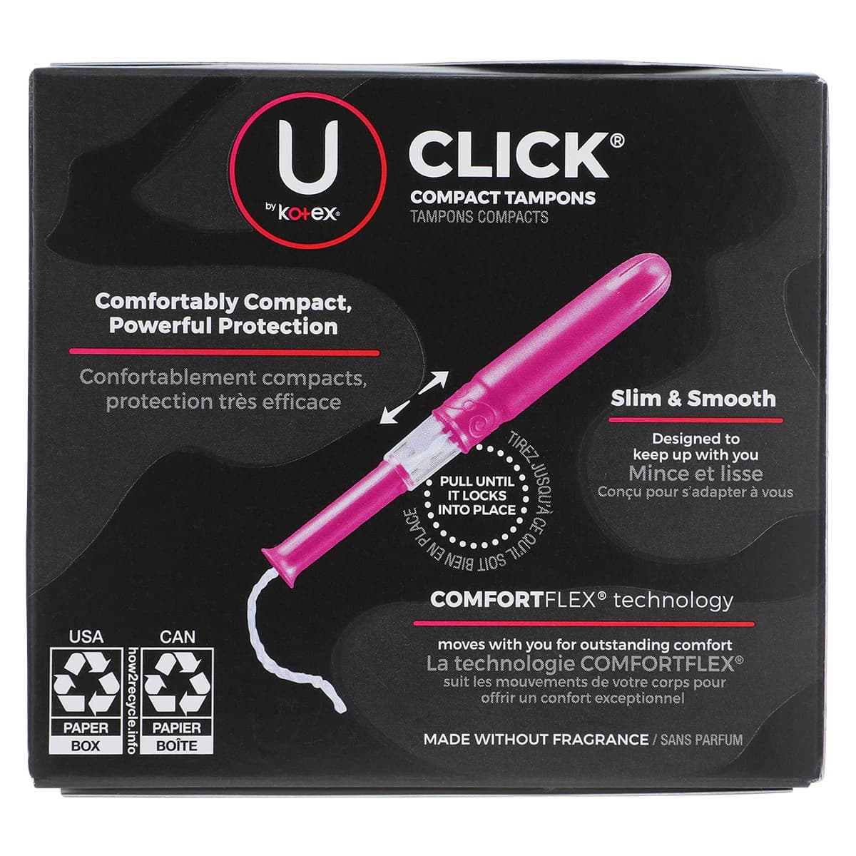 U by Kotex Click Applicator Tampon, Moderate Absorbency, White, Fragrance Free, Latex-Free, 16/Box thumbnail 3