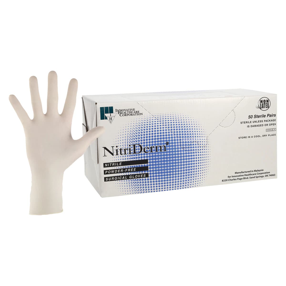 Nitriderm 7.0 Nitrile Powder-Free Textured Surgical Gloves, Sterile, Size 7, White, 50 Pairs/Box thumbnail 2